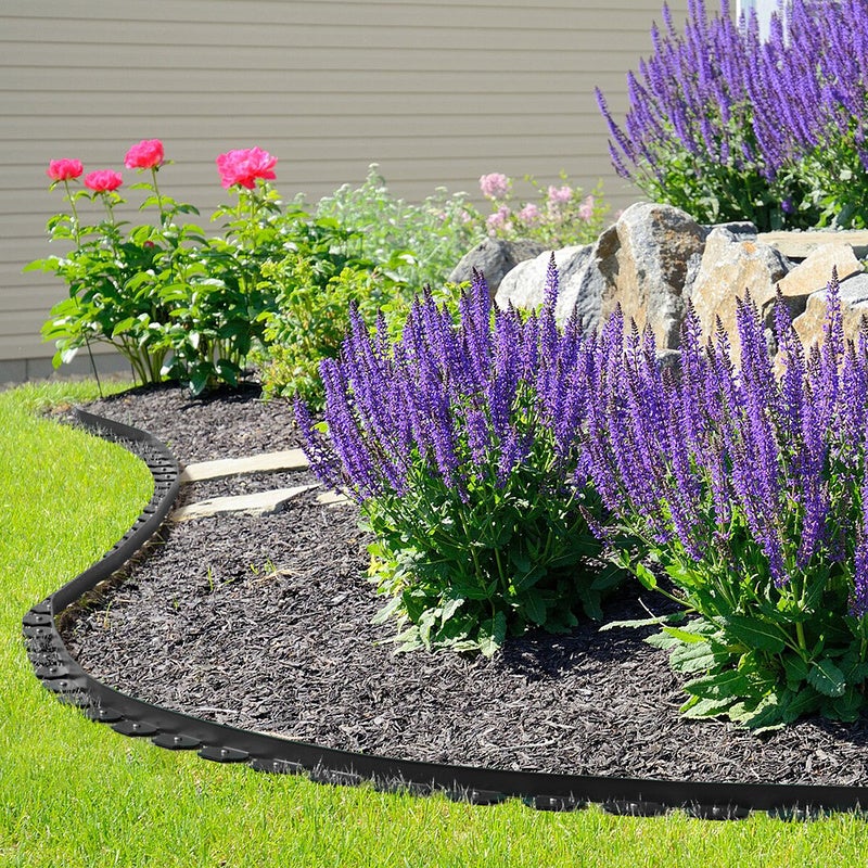 Bordure de jardin flexible noir - 5 cm x 10 mètres avec 30 piquets d'ancrage - 5