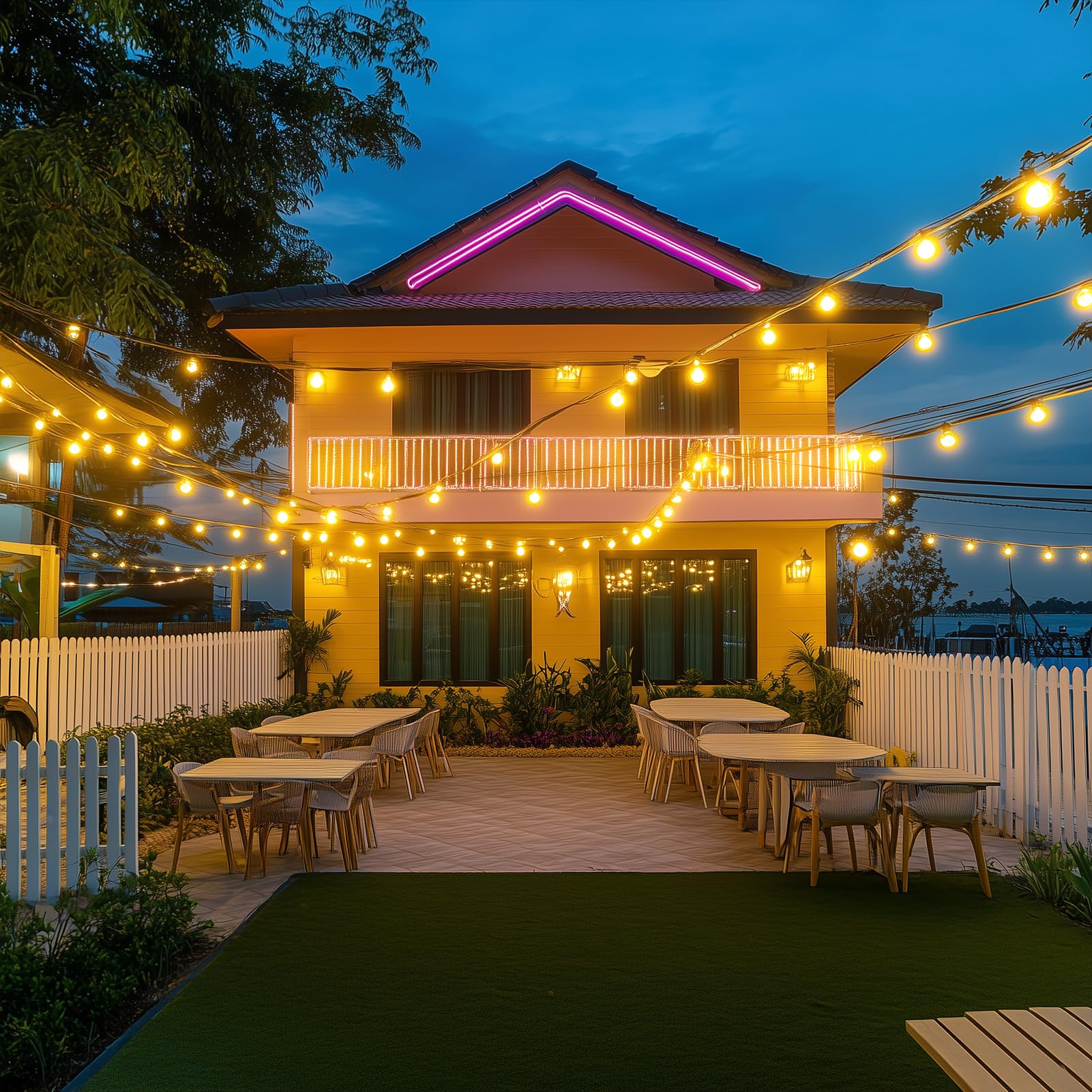 100PCS Guirlande lumineuse d'extérieur 15M, chaîne lumineuse d'extérieur, avec télécommande et ampoules LED 25+1G40, étanche IP44, adaptée terrasses - 6