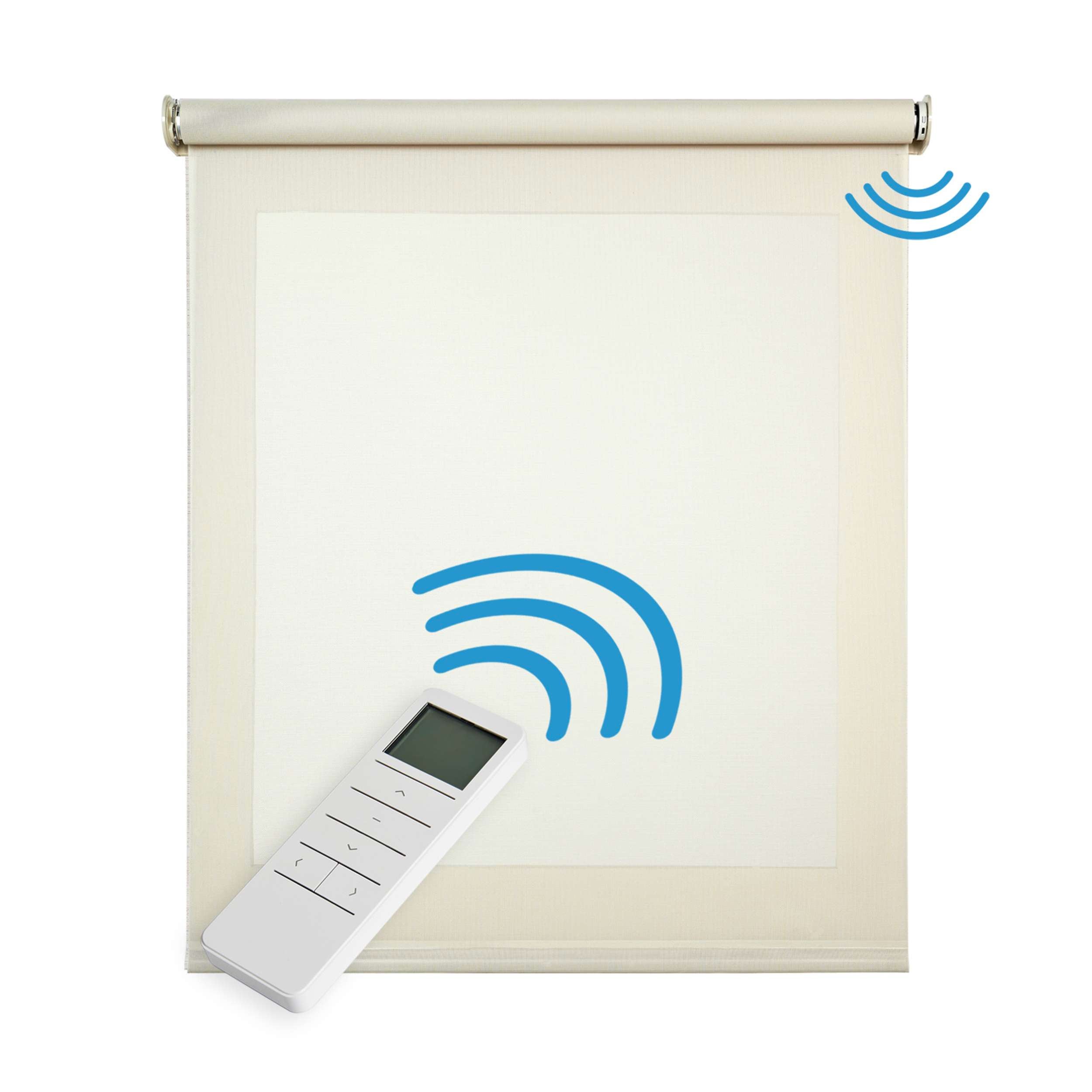 Estores enrollables motorizados screen premium con acabados en aluminio tejido técnico con motor y mando beige 80x180 cm