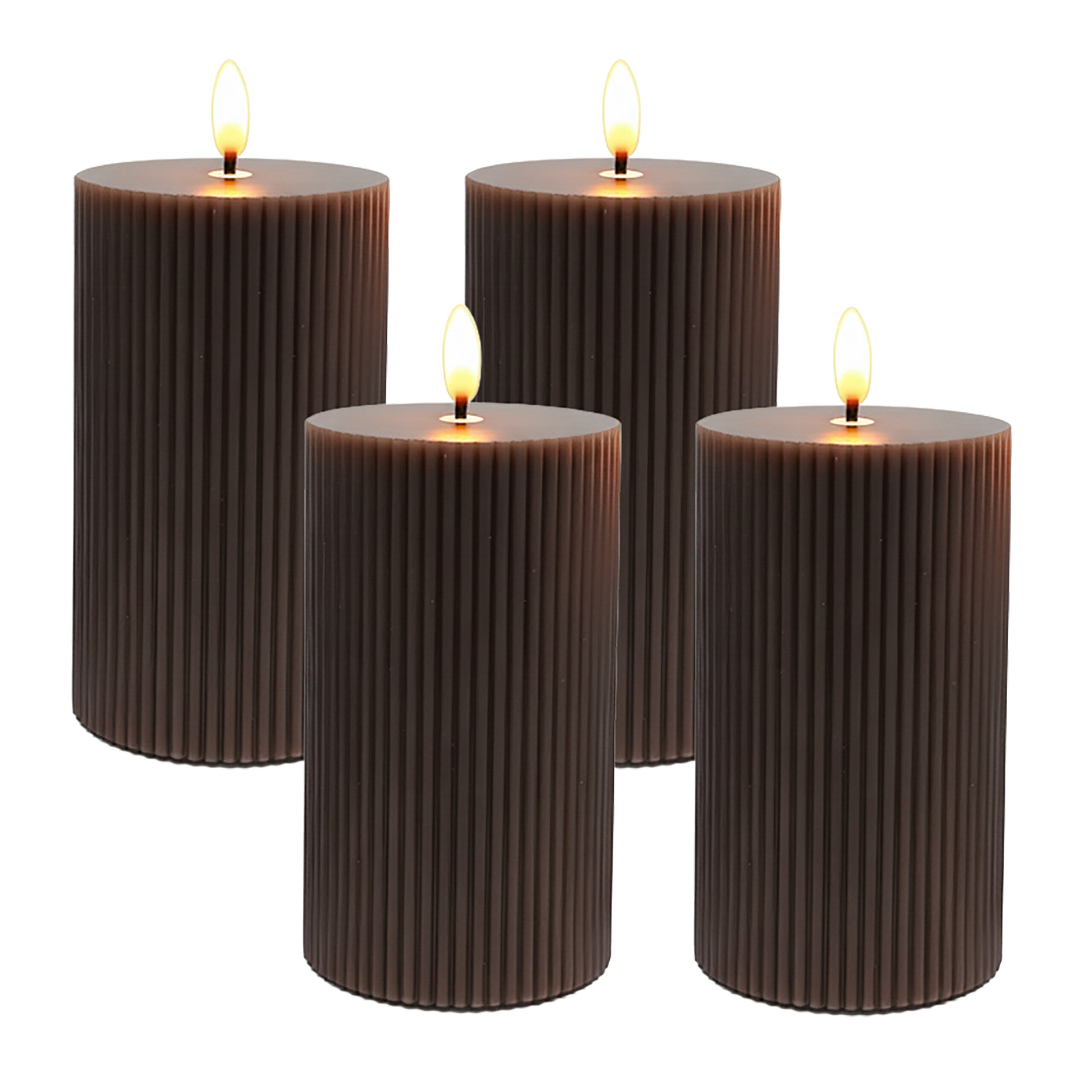 Bougie LED Cire Flamme Stripe – Bloc Lumineux Avec Effet Flamme Dansante, Minuteur 6h, Beige 7,5 X 15 Cm