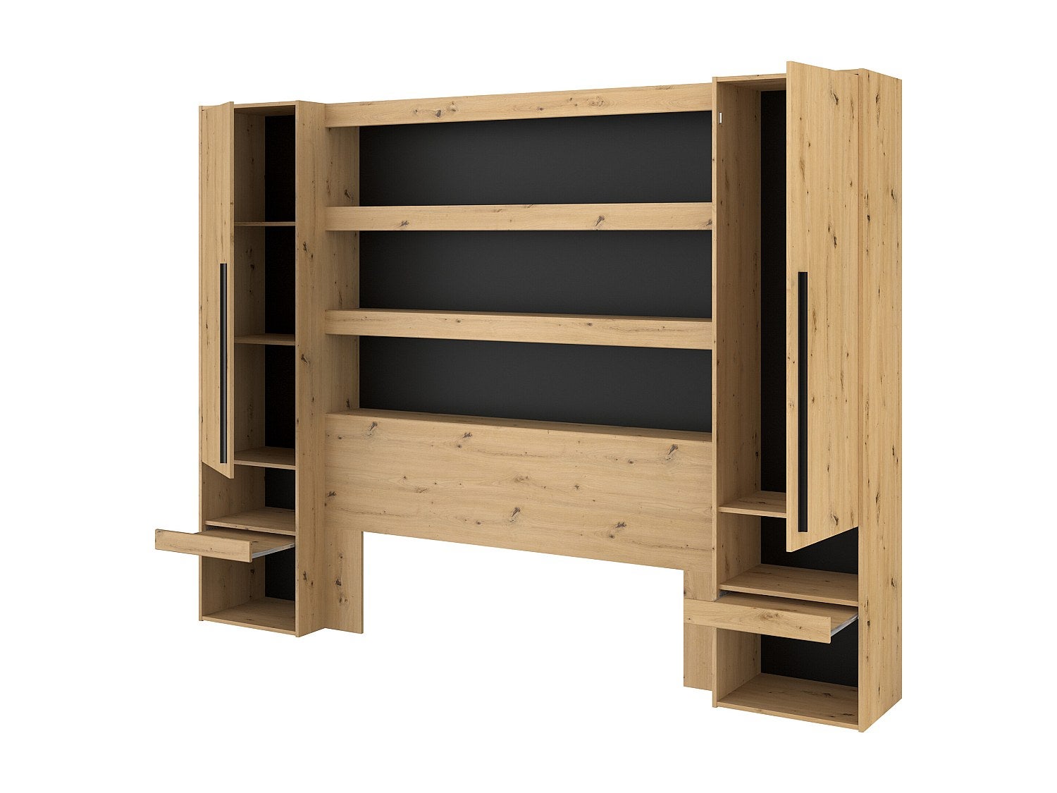 Pont de lit avec rangements et LEDs - L269 cm - Coloris : Naturel et noir - VARLY - 6