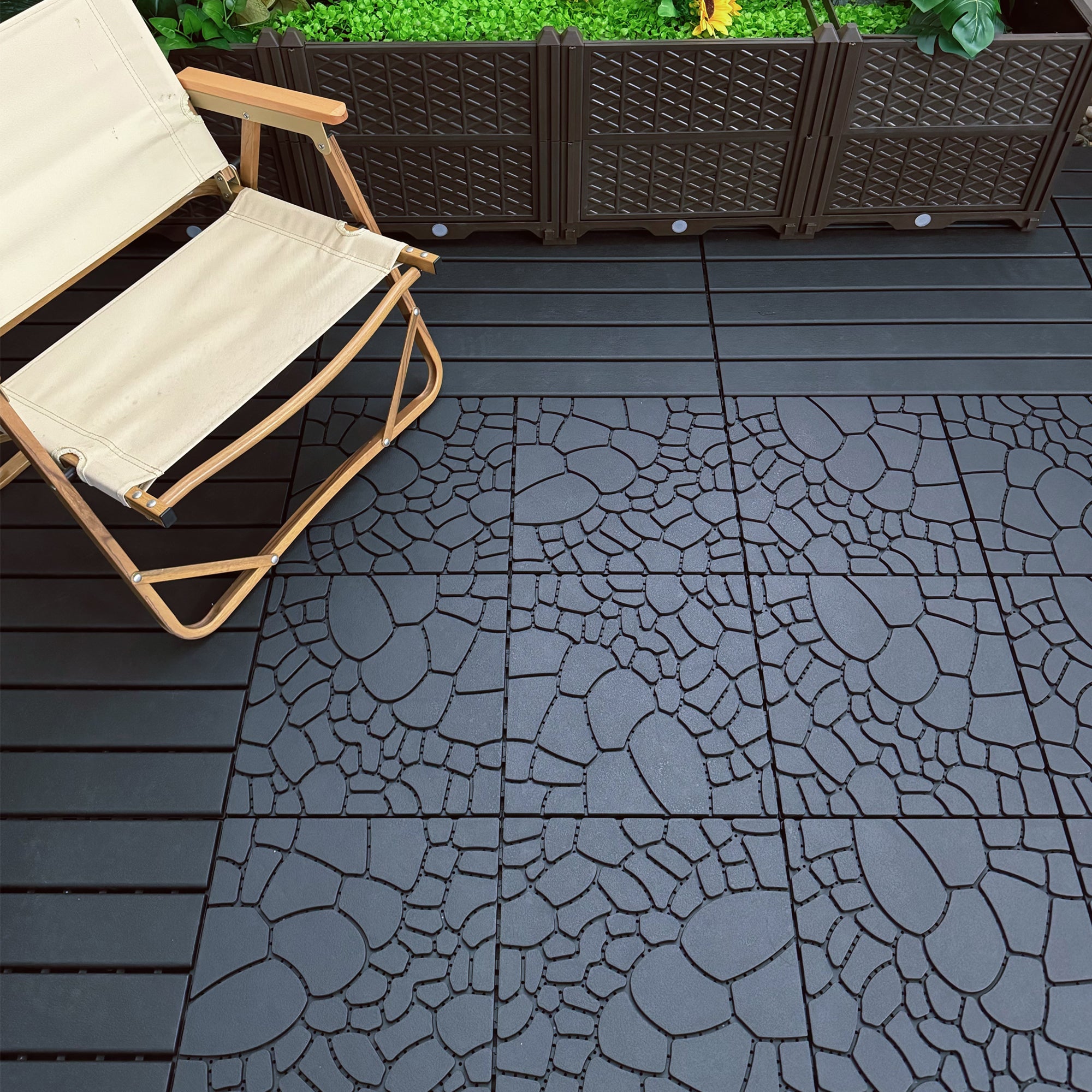 Lot de 44 dalles de terrasse de 30 cm (12 pouces) à motif pierre, dalles modulaires emboîtables à poser soi-même, installation facile et rapide - 10