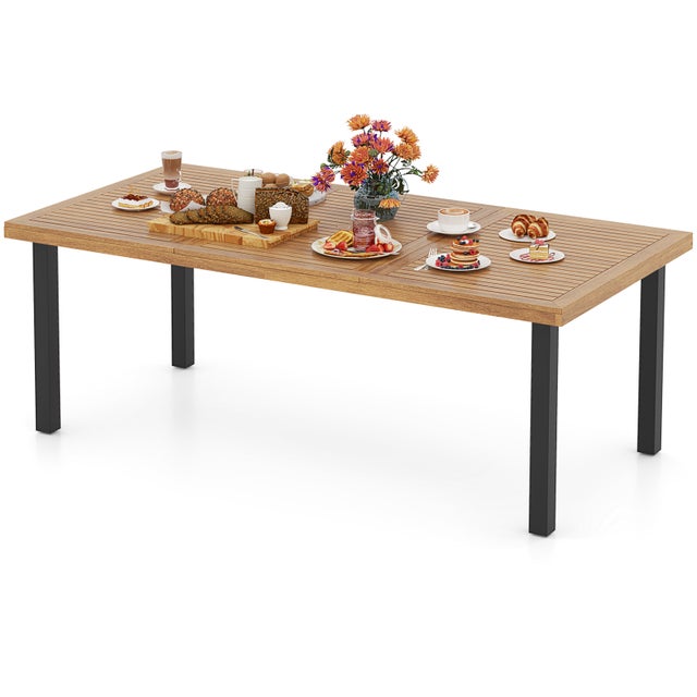 Table à Manger Extérieur en Bois d'Acacia Certifié FSC pour 8 Personnes, Table 200x100 cm avec Trou pour Parasol 5 cm, Pied en Métal