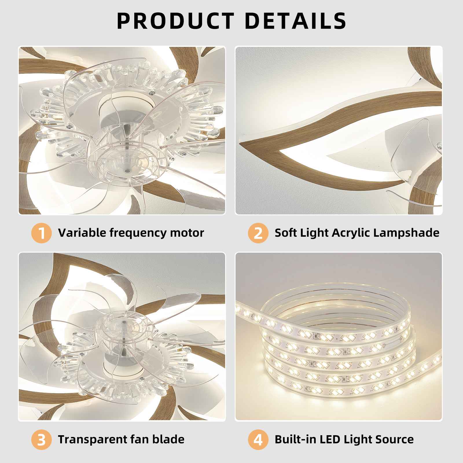 Ventilateur lumineux caché en forme de fleur | Lampe de plafond intelligente avec télécommande et réglage de couleur | Pour 10-15 m² - 6