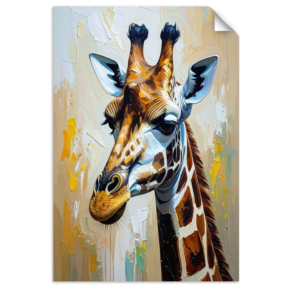 Plakaty samoprzylepne do salonu sypialni, Żyrafa imitacja farby olejnej 40x60
