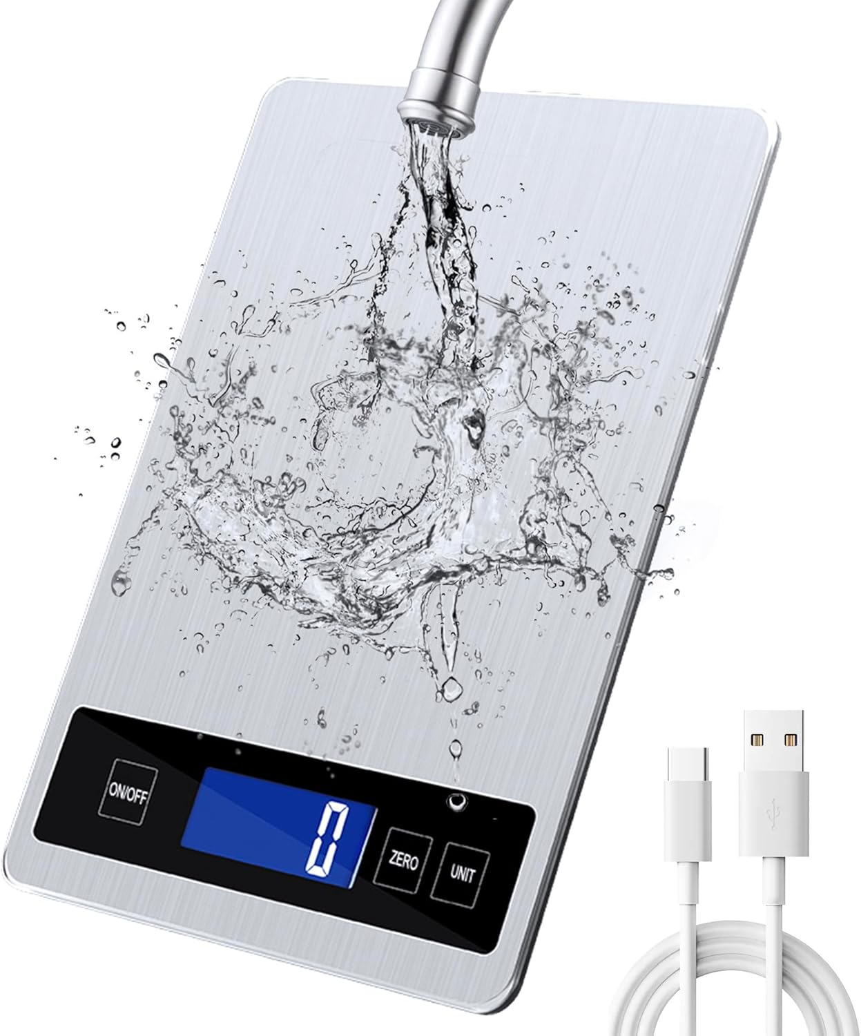 Cyfrowa waga kuchenna 15 kg z wyświetlaczem LCD + stal nierdzewna + szkło hartowane - Dokładność do 1 g - g/kg/lb:oz/ml/fl'oz - TYPE-C