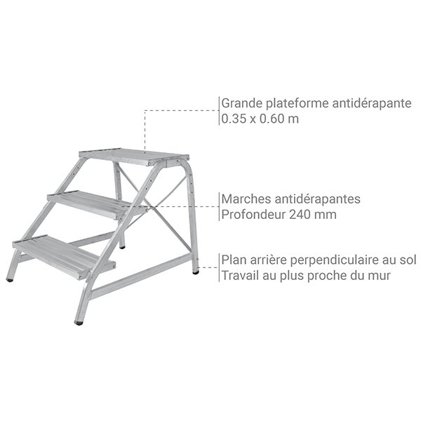 Marchepied alu 4 marches - Hauteur max. de travail 2.96m - 6875/04 - 3