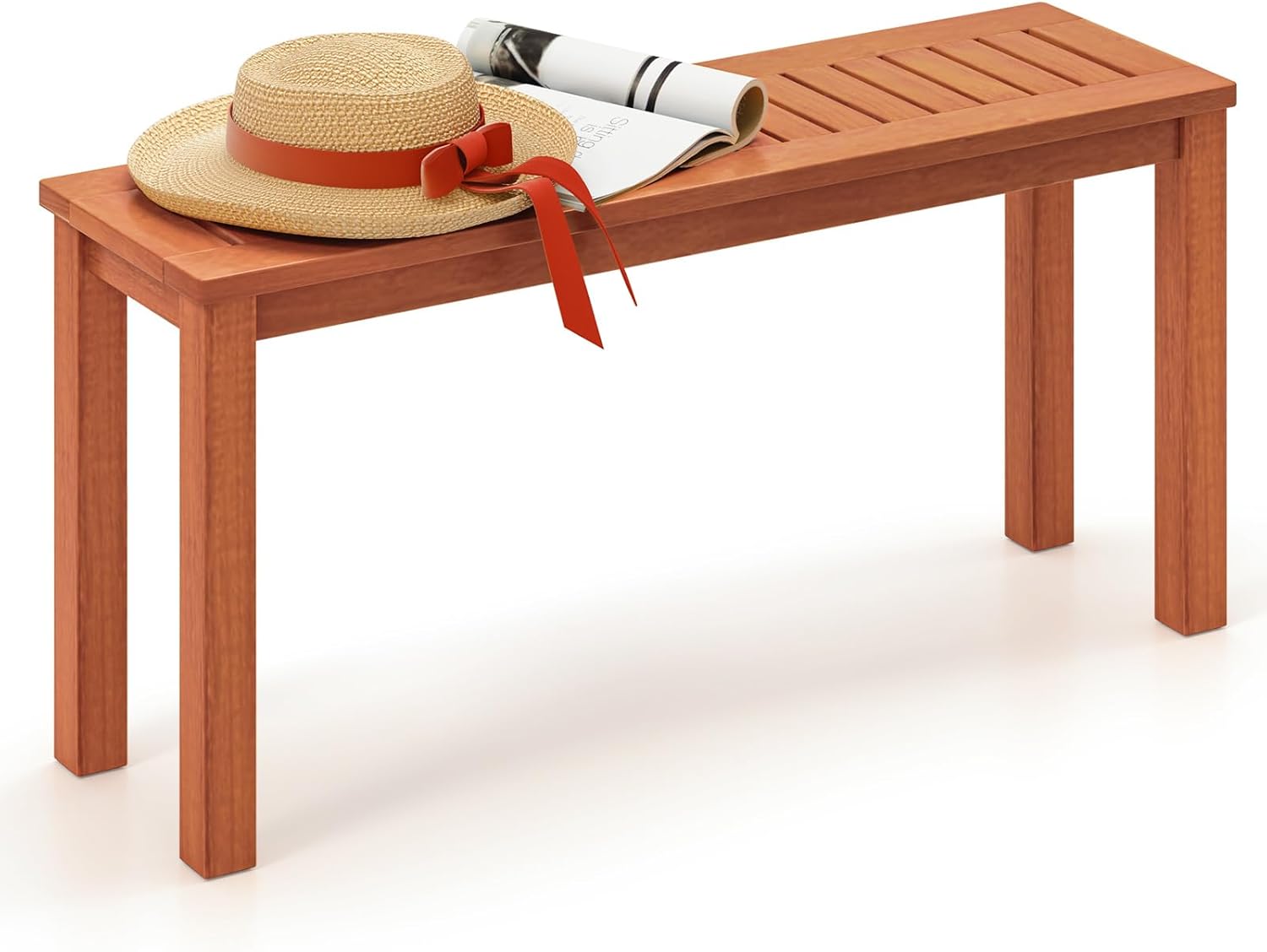 Ławka Ogrodowa, Drewniana Ławka bez Oparcia z Siedziskiem z Listew, Ławka 2-osobowa do Przedpokoju, Patio i Basenu, Nośność 150 kg, 100 x 30 x 47 cm