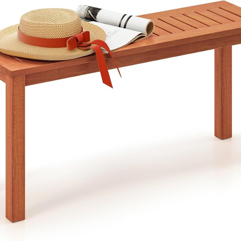 Ławka Ogrodowa, Drewniana Ławka bez Oparcia z Siedziskiem z Listew, Ławka 2-osobowa do Przedpokoju, Patio i Basenu, Nośność 150 kg, 100 x 30 x 47 cm