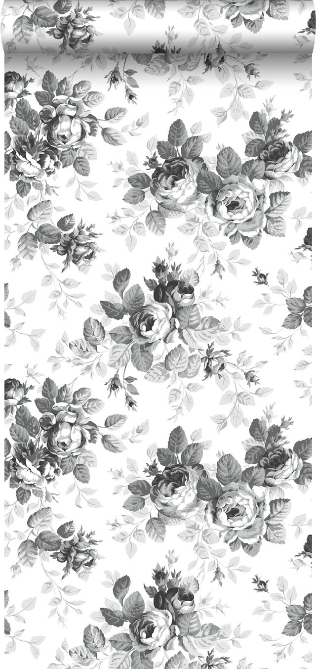 Papier peint roses noir et blanc - 53 cm x 10.05 m - ESTAhome