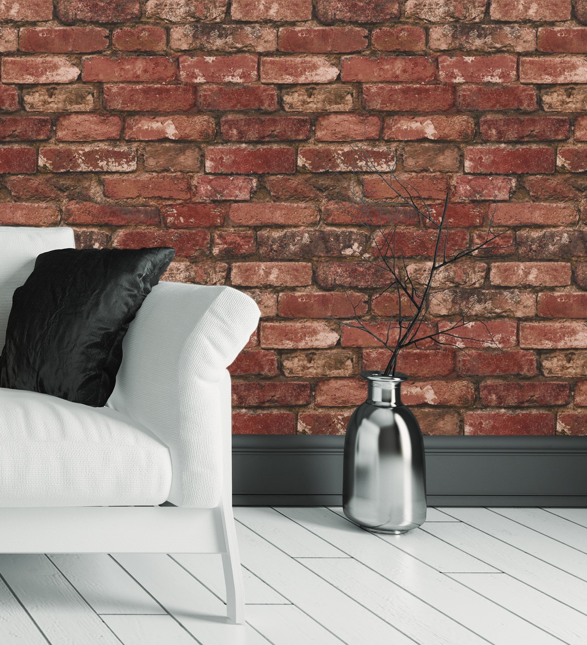 Papel pintado lavable muro de ladrillos color rojo inglés textura lisa - manchester break 680894 de gaulan - rollo de 10 m x 0,53 m