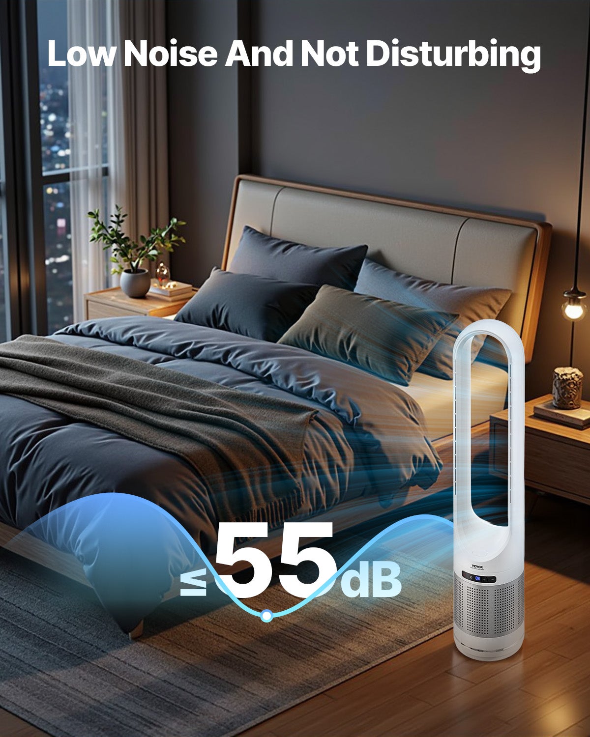 Ventilateur Tour sans Pales, Ventilateur Sol 15,4 pi/s, 8 Vitesses, Oscillation 80°, Minuterie 8h, Filtration HEPA H13, Télécommande VEVOR - 6