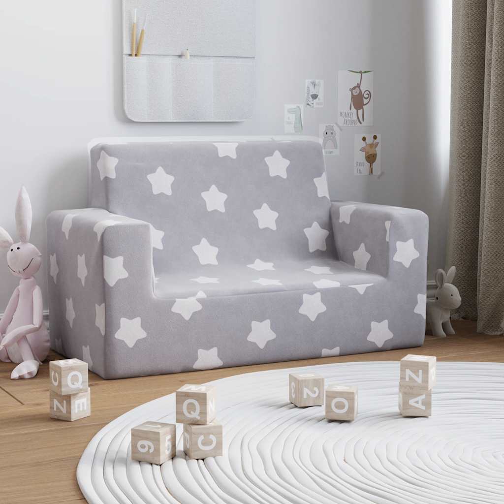 Sofá infantil de 2 plazas | sofá de salón | sofá de descanso gris claro con estrellas felpa suave cfw162471
