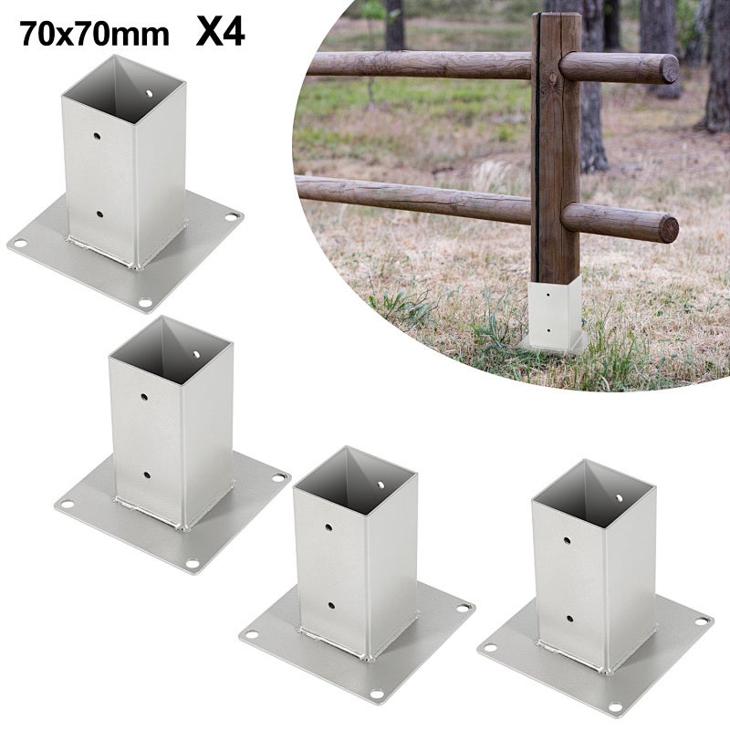 Kwadratowa stopa słupa ogrodowego, 4x drewniane słupy kwadratowe, wspornik słupa do ogrodzenia, wiaty i pergoli - 70 x 70 mm