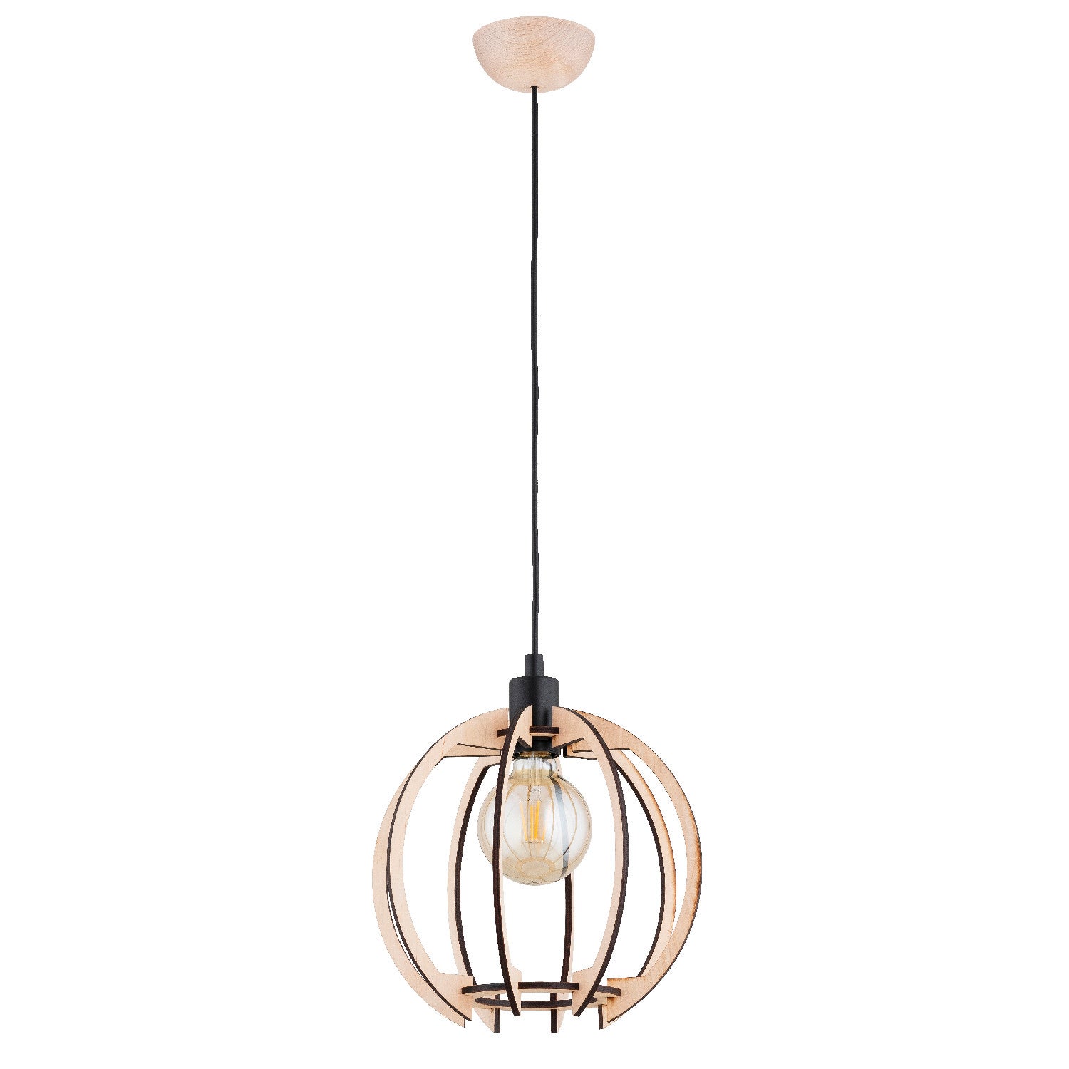 Lampa wisząca Tommy jasne drewno-czarna 1xE27x15W wym: 90 x 28 x 28 cm metal Alfa