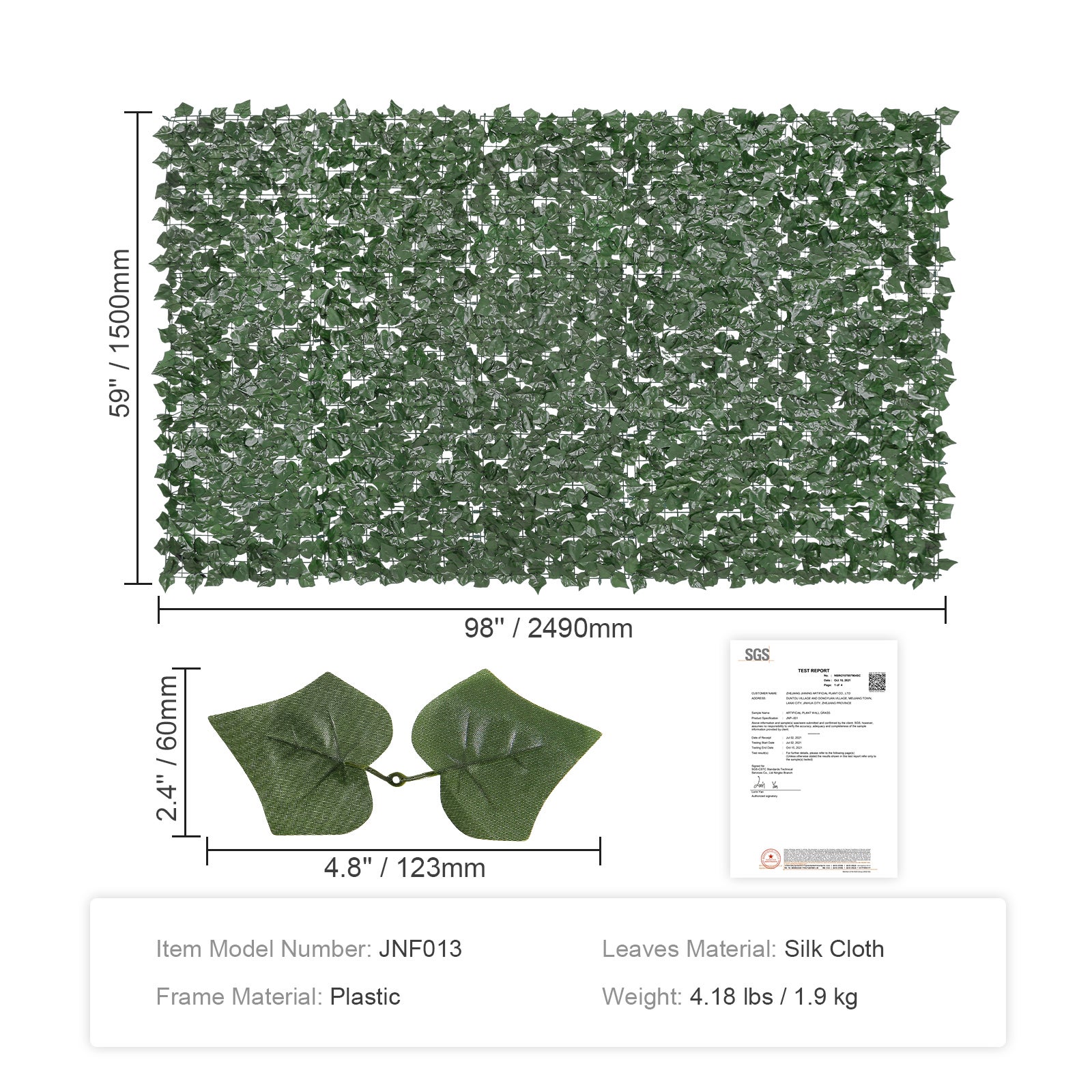 Clôture confidentialité en lierre,SucceBuy 1500 x 2490 mm Écran mural vert artificiel. Joint renforcé. Décor à feuille de vigne de haie artificielle - 9