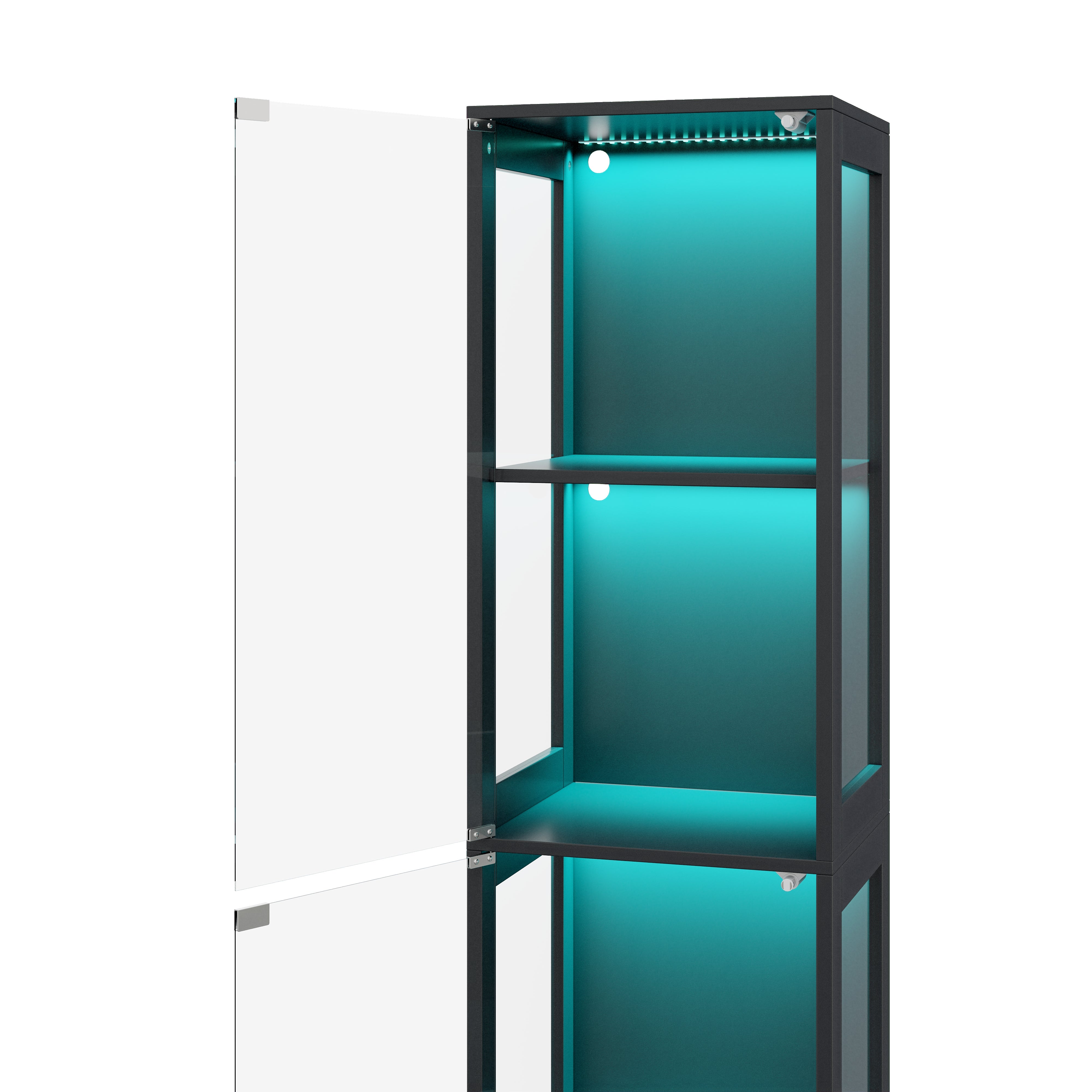 Vitrine en verre 40x35x170cm - Quatre niveaux de rangement - Éclairage LED contrôlable par App - 2 portes - MDF - Noir - 9