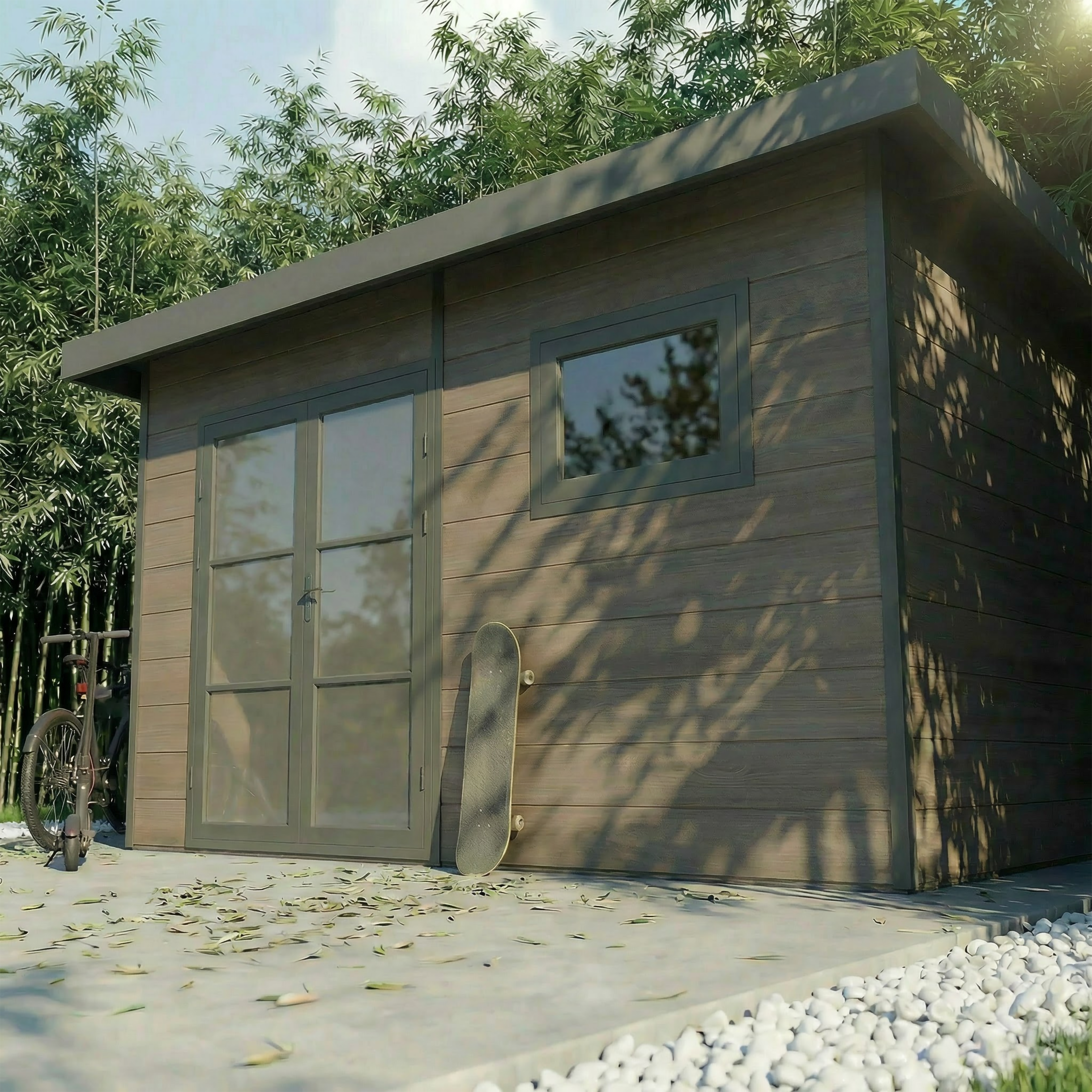 Caseta de jardín de composite ALMA - 11m2 Gris - Grosor de lamas: 28mm - Garantía 20 años - Carpintería de aluminio - Caseta de jardín - 2