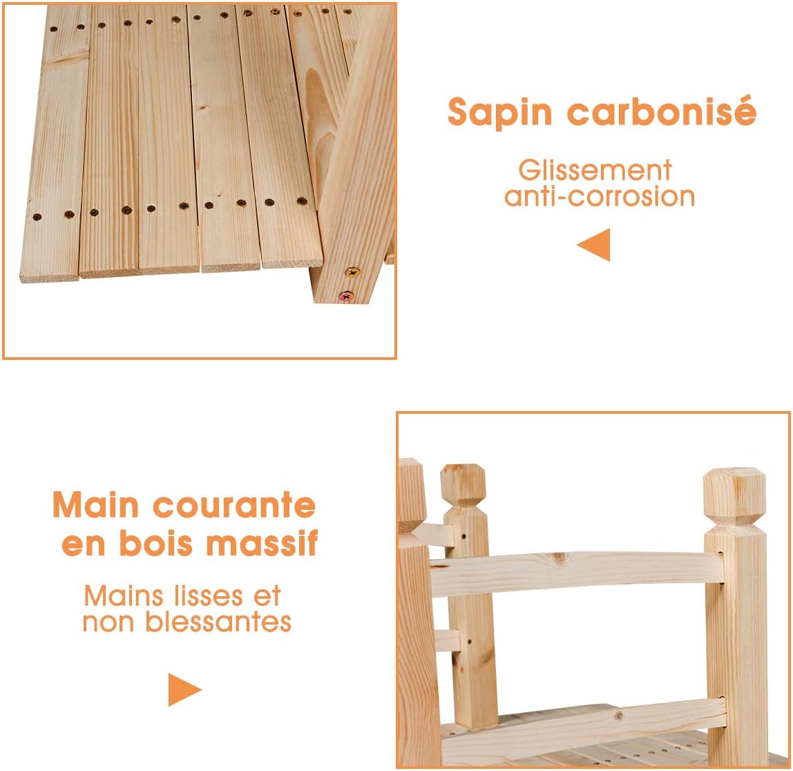 &nbsp;Pont de Jardin en Bois avec Balustrades 150 x 67 x 56 cm Charge 150 kg Max, Beige - 7