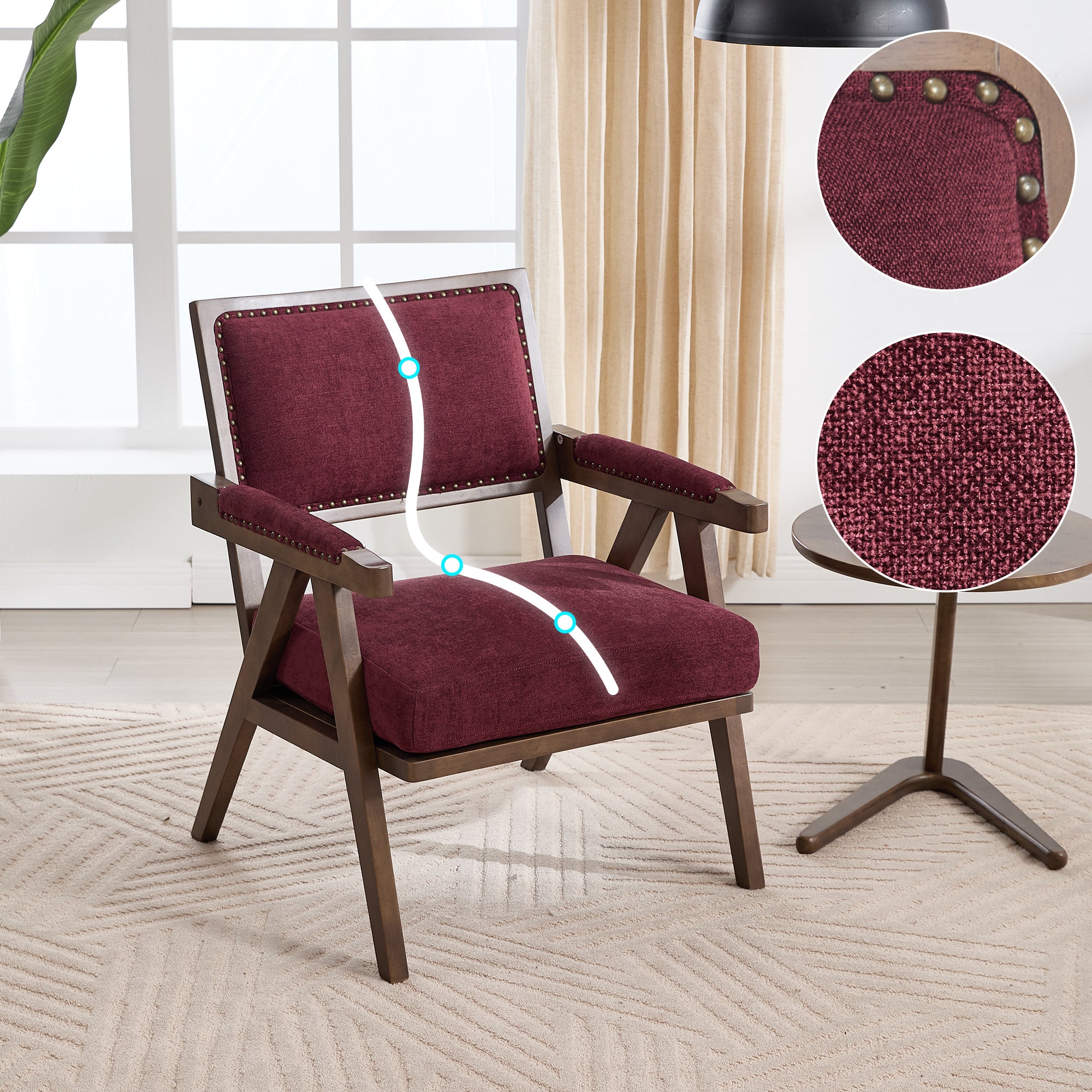Fauteuil lounge moderne (tissu, 1-place) : accoudoirs, structure bois, méridienne rembourrée. Salon/chambre/bureau/séjour. - 2