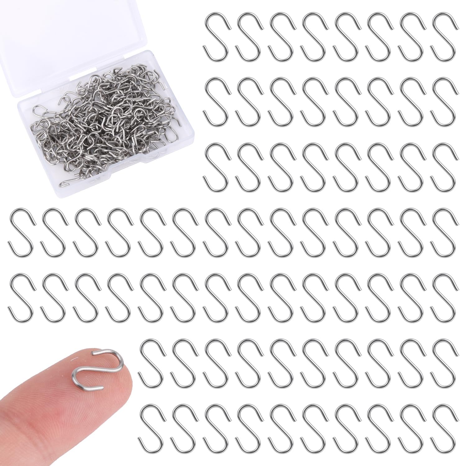 200 szt. miniaturowych haczyków w kształcie litery S do zawieszania, 1,3 cm ze stali nierdzewnej, mała metalowa ozdoba, małe wieszaki w kształcie li