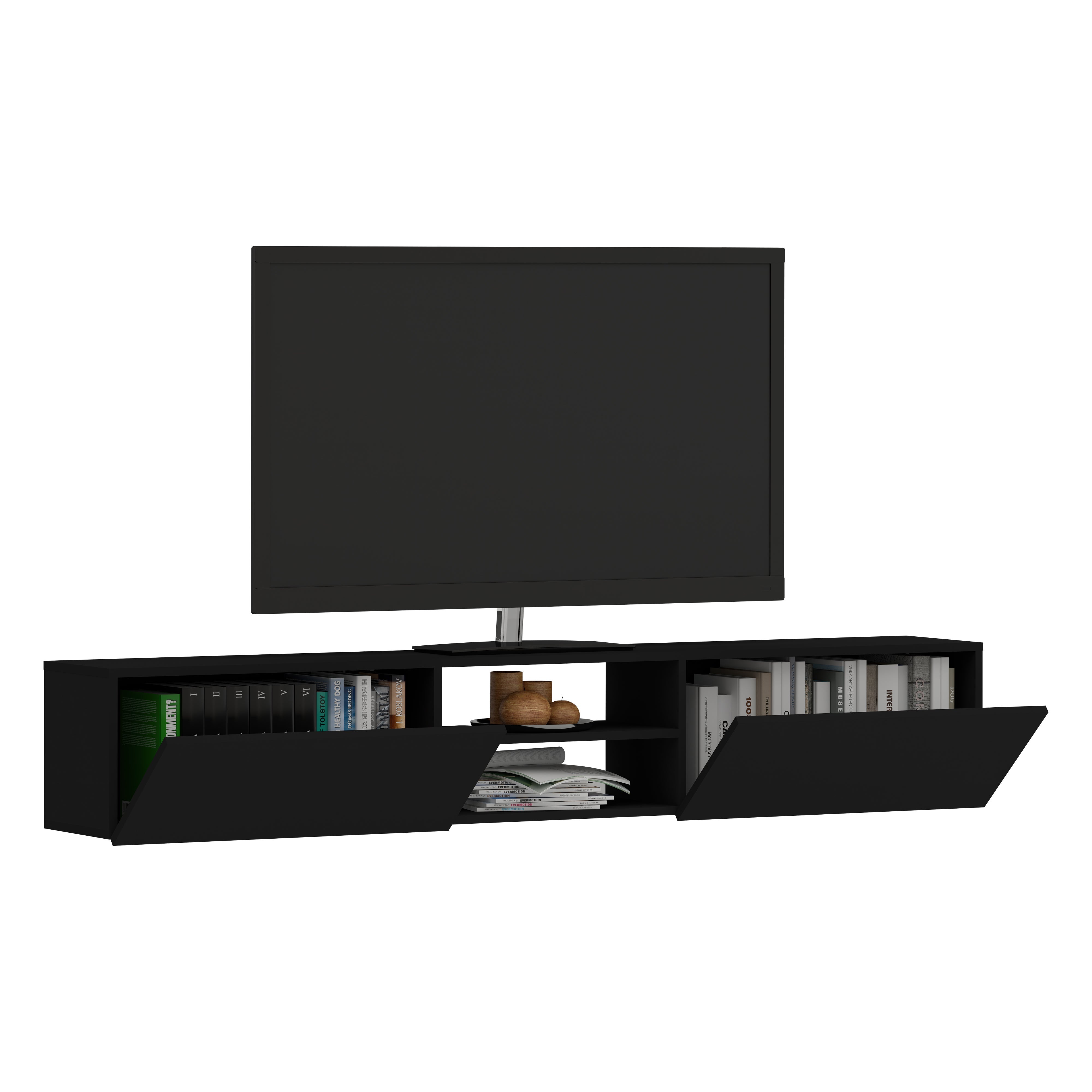 Haaus  Mueble De Tv Genova, 2 Puertas, 180 X 30 X 30 Cm Negro , Leroy Merlin