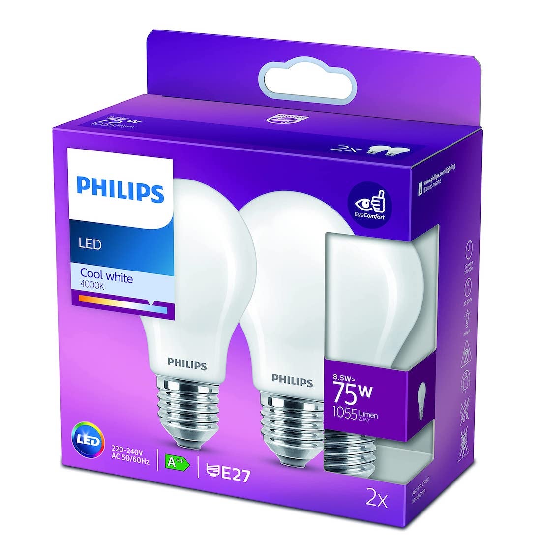 Żarówka LED Philips E27 A60 8.5W 1055lm 4000K Filament 2 szt.