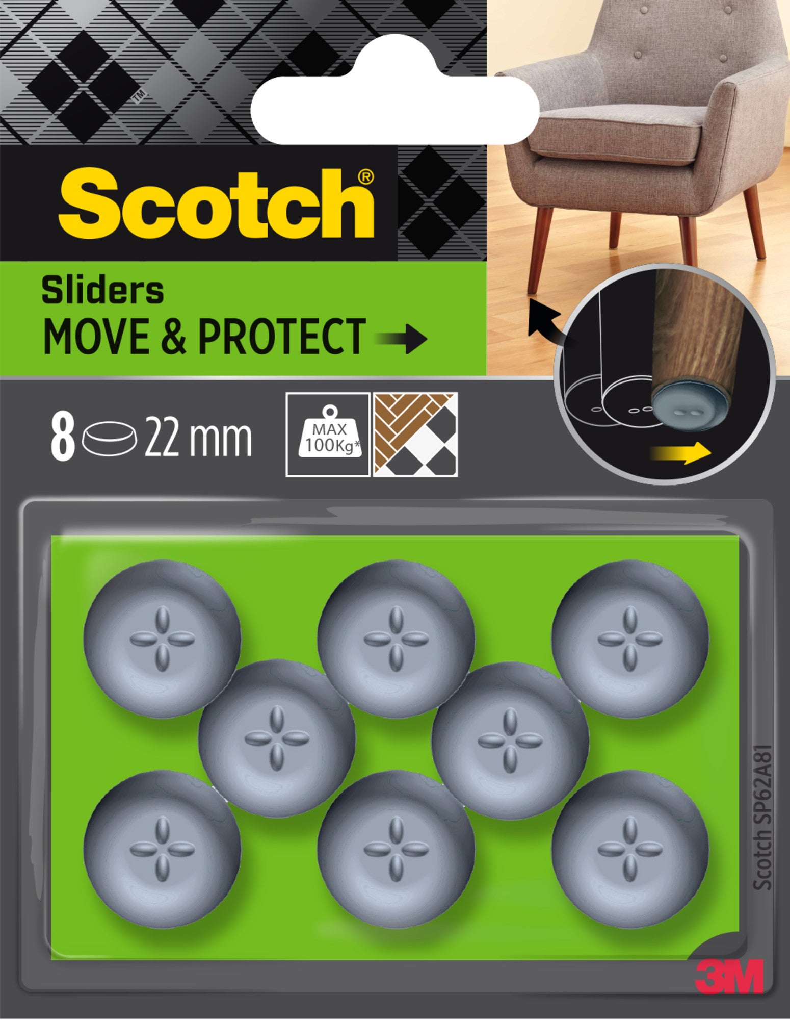 Scotch® Podkładki ochronno - ślizgowe, szare, Ø22mm, 8 szt.