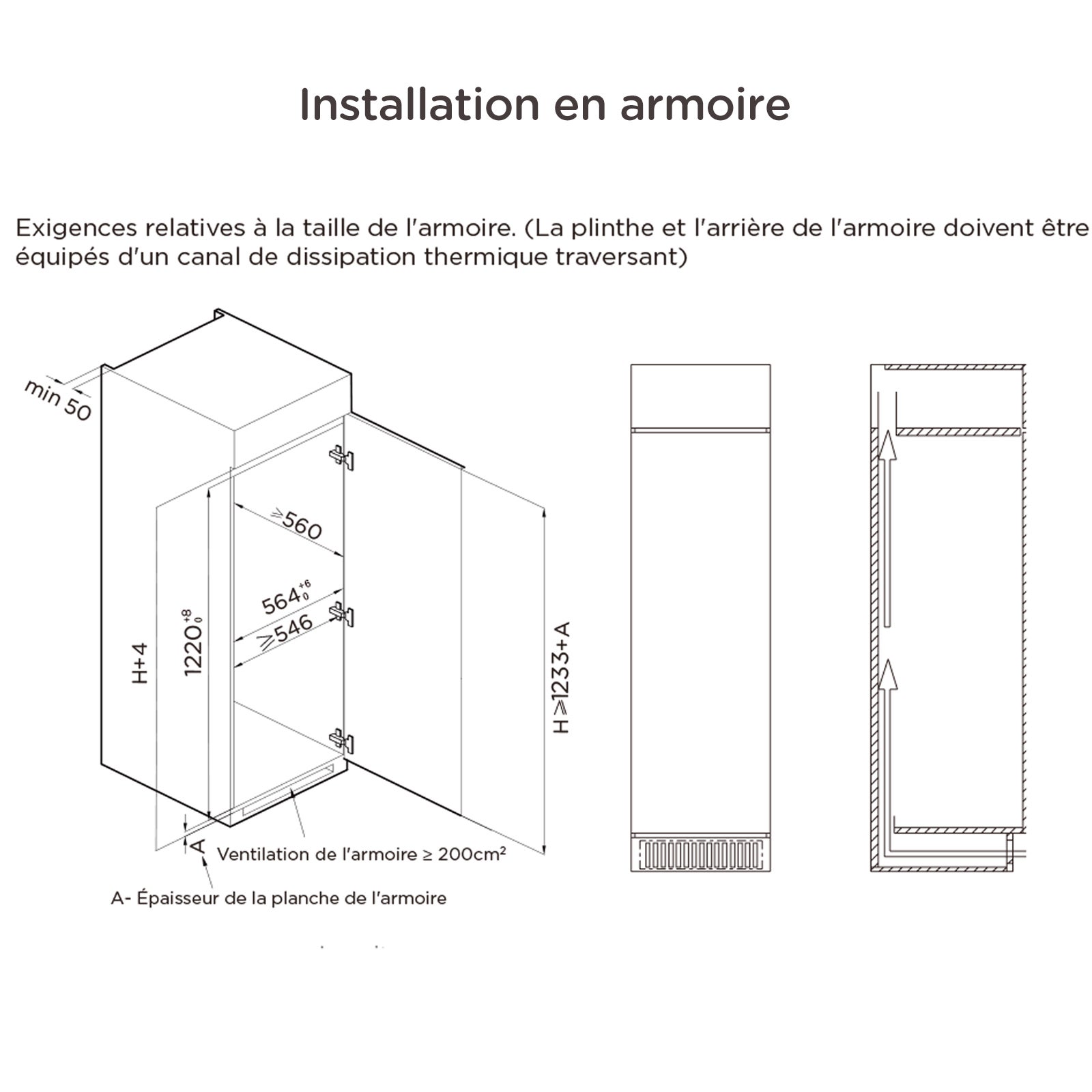 Réfrigérateur 1 Porte Encastrable COMFEE - H123,3 cm x L54 cm x P55 cm - 190L(174+16) - Intégrable - Classe E - 9