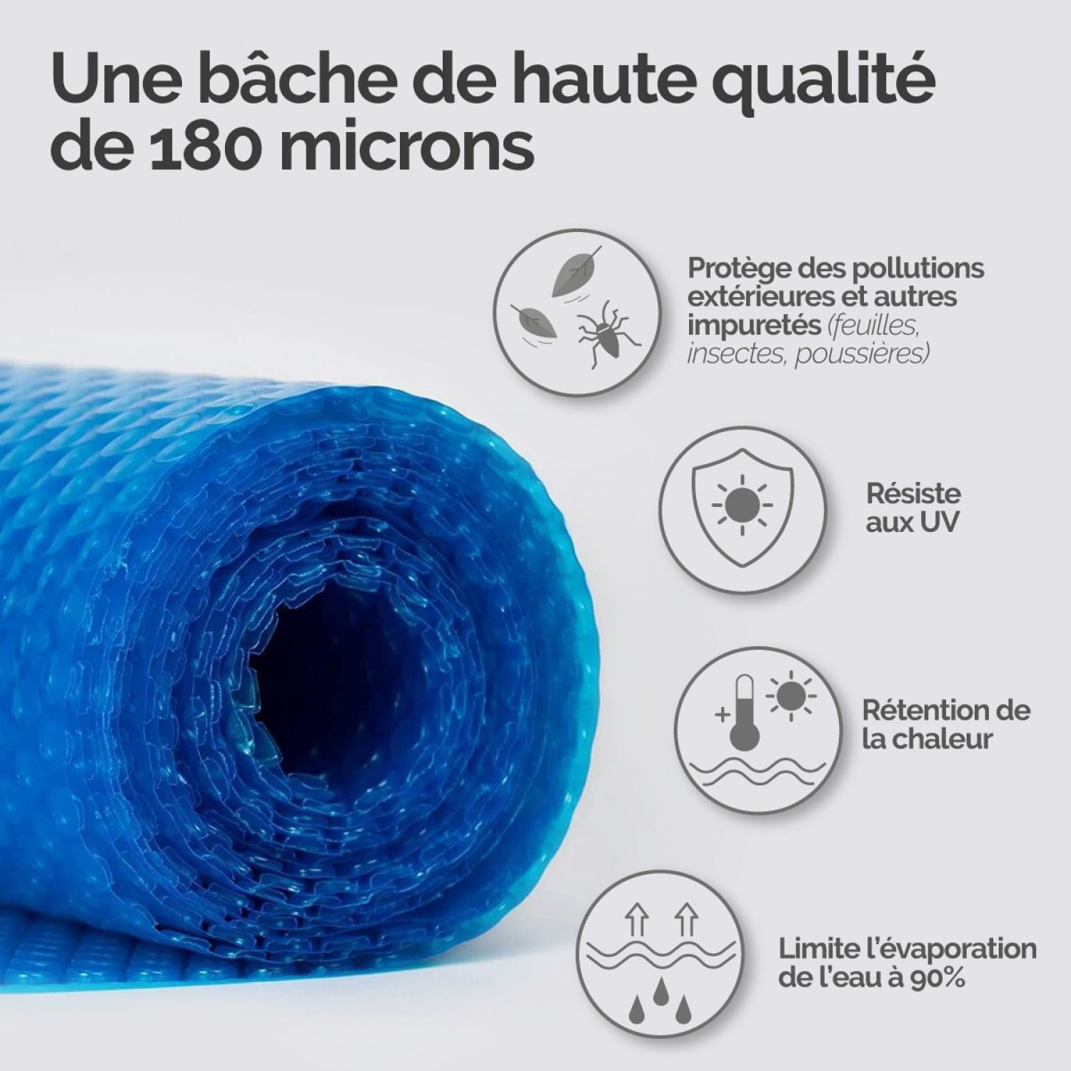 Bâche à bulles rectangle 2m x 4m pour piscine - 180 Microns - Bleu - Linxor - 3