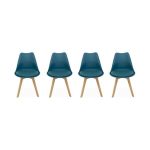 Lot de 2 chaises de salle à manger - assise rembourrée en tissu aspect lin - pieds en Bois- design moderne - bleu - Maison