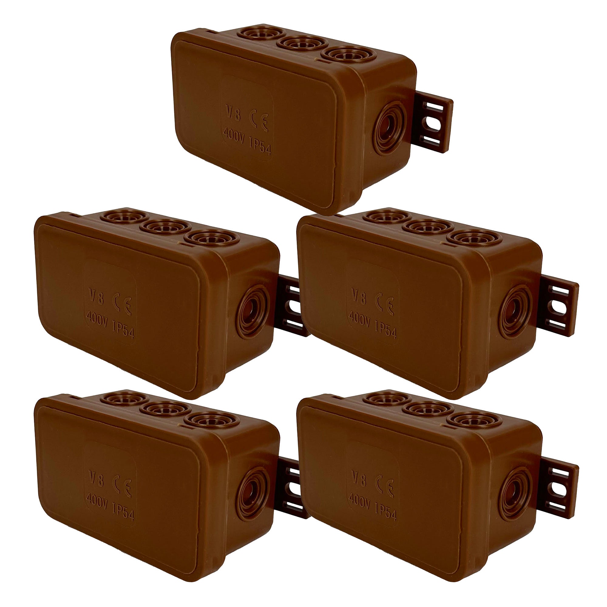 Puszka natynkowa hermetyczna elastyczna 80x45x41mm 12-wlotowa, zamknięcie "na klik" IP54 brązowa EDO 5 szt.
