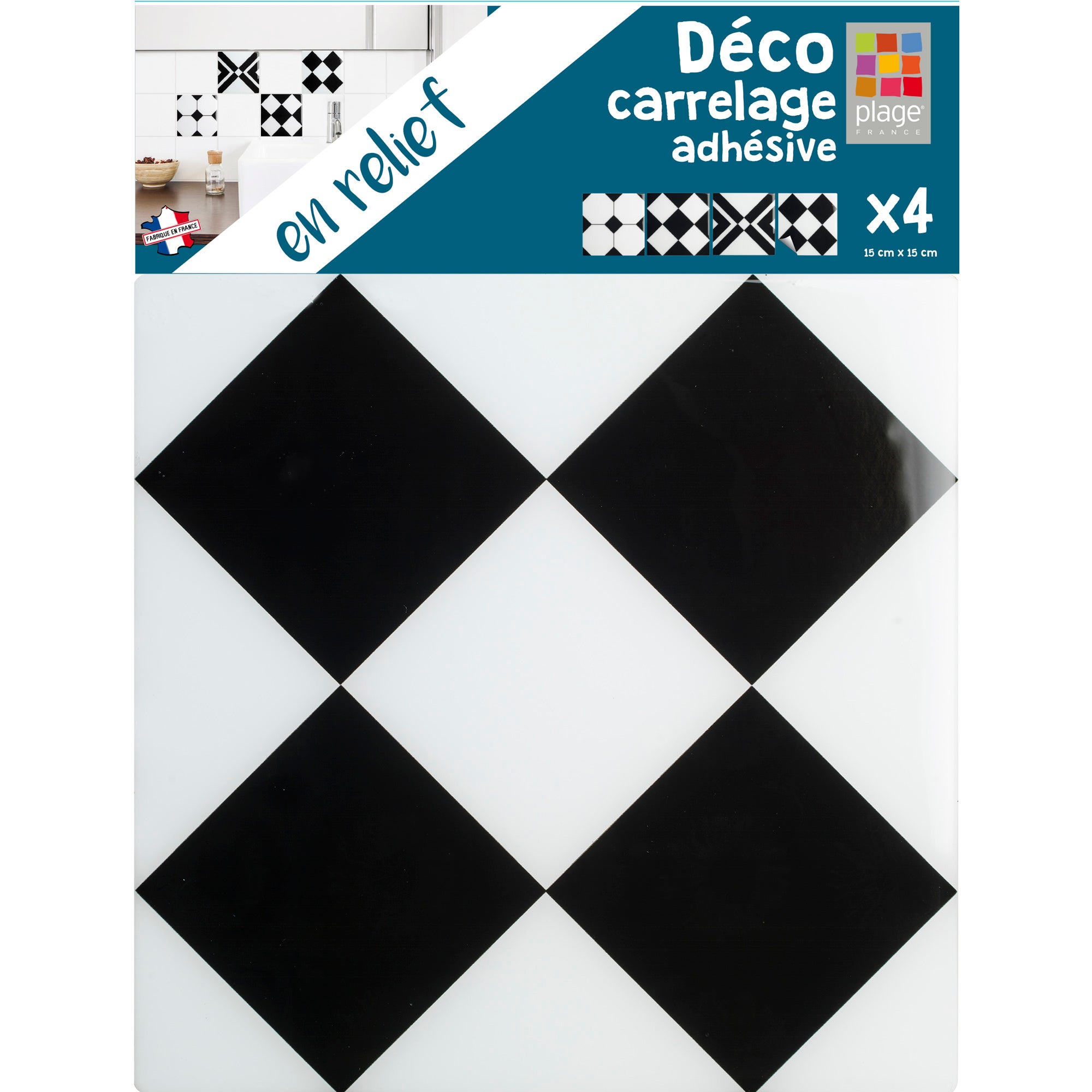 Sticker carrelage décoratif autocollant en relief 3D, carreaux design effet graphique black and white édition, x4, 15 cm X 15 cm - 3