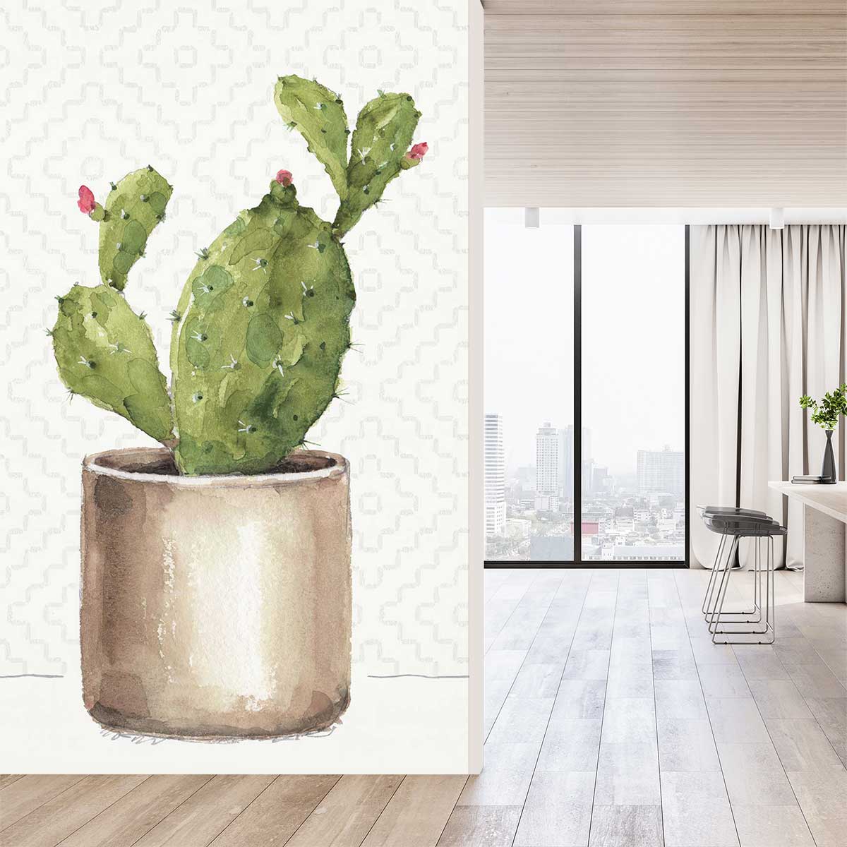 Papel pintado cactus exóticos en maceta