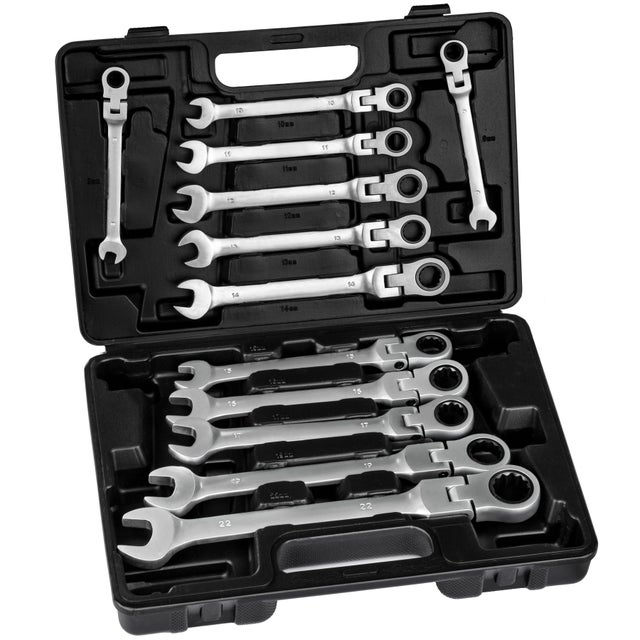Coffret à outils en acier jeu de clés à cliquet 12 pièces 8 - 22 mm engrenage 72 dents TECTAKE