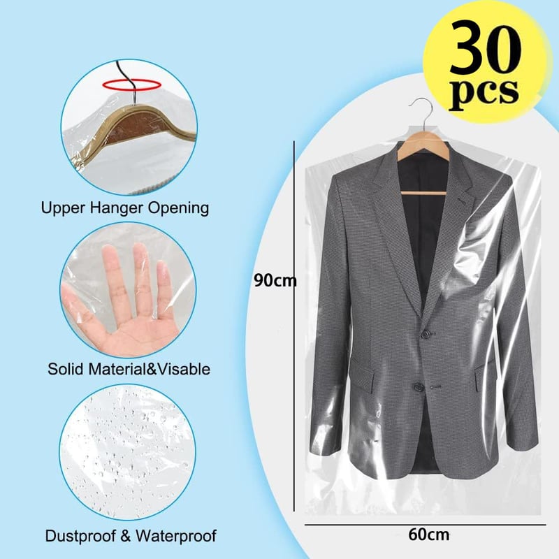(30 sztuk) Pokrowiec na ubrania, można zawiesić, przezroczysty worek pyłoszczelny.