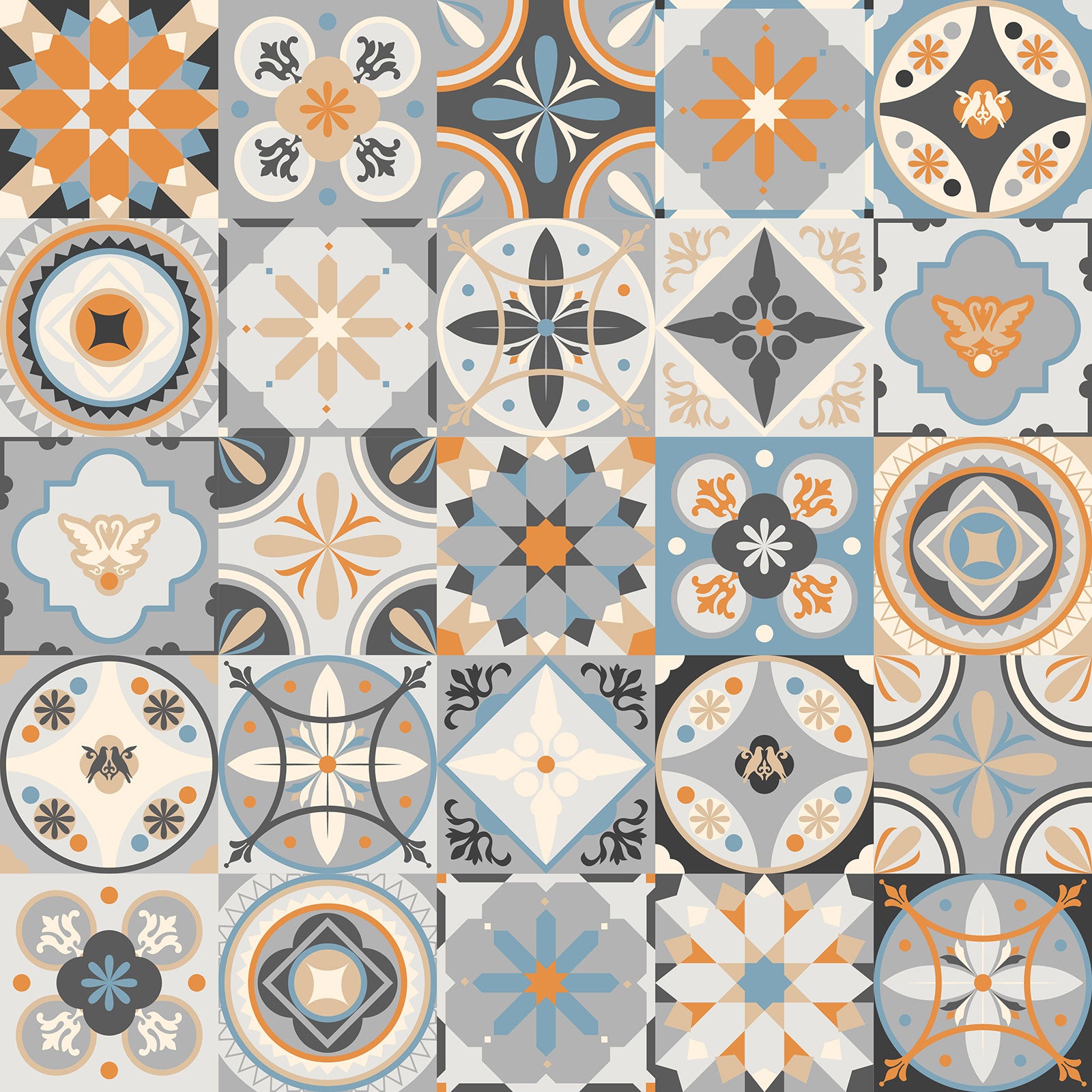 Crédence adhésive sticker décoratif pour cuisine - Effet carreaux de ciment - Adhésif BRILLANT - 60x60 cm - 2