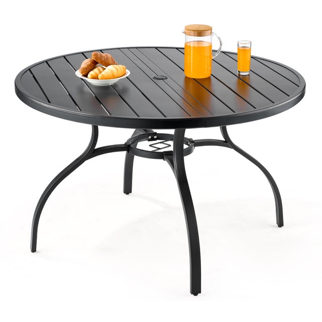 Table à manger VEVOR pour patio extérieur 1200 mm, charge 68,04 kg, avec trou pour parasol de 38 mm, meuble toutes saisons pour jardin, véranda, noir