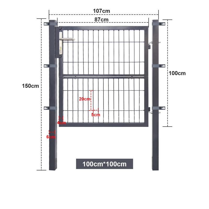 Portillon de Jardin Grillagé, en Acier Galvanisé, Clôture avec Serrure, Porte 100 x 100cm, Gris - 3