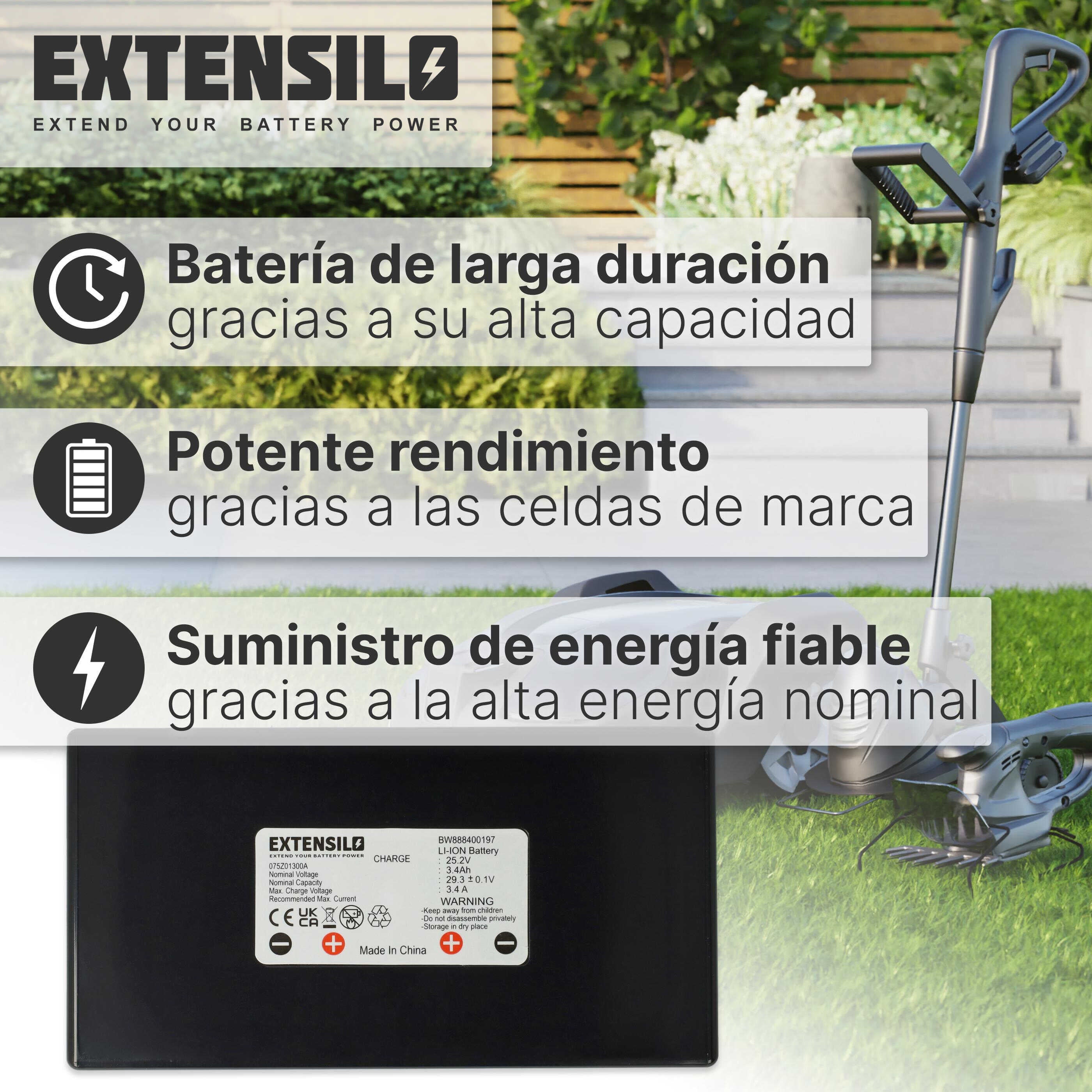 EXTENSILO Batterie compatible avec Alpina AR1 500 robot tondeuse (3400mAh, 25,2V, Li-ion) - 6