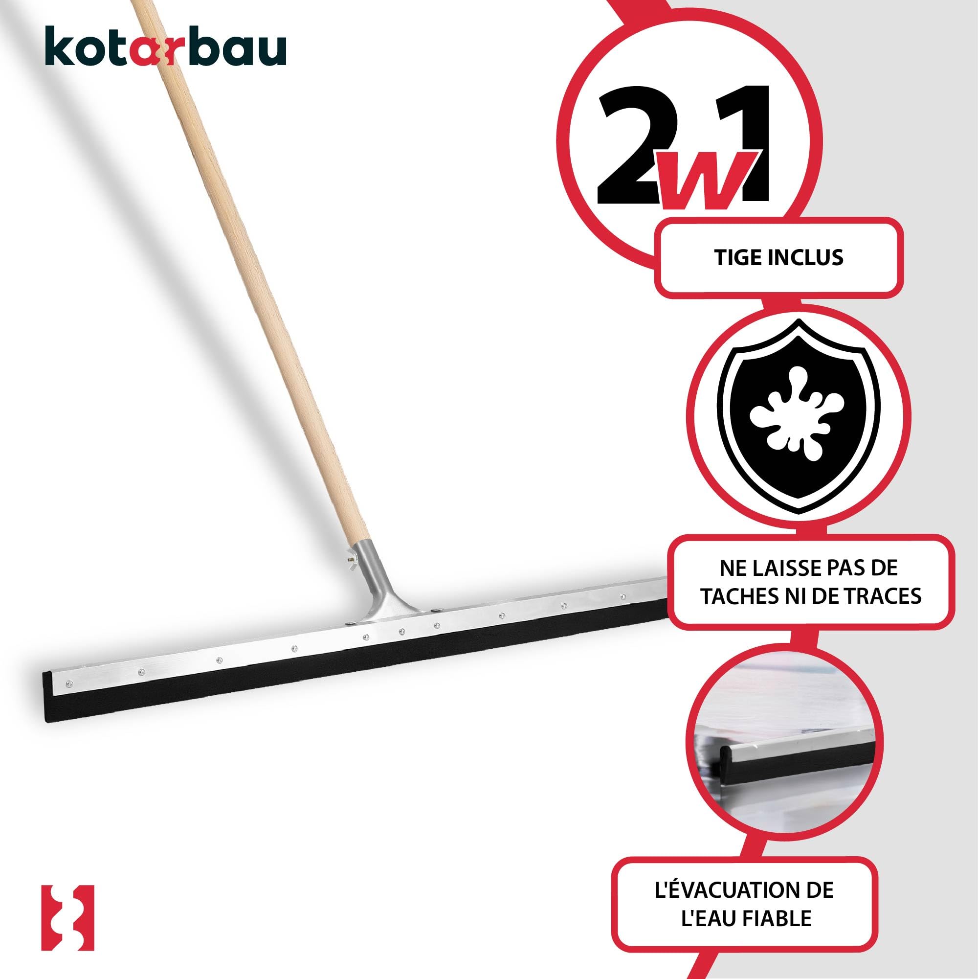 Ściągacz Piankowy - 75 CM - Ściągaczka do Wody - Guma do Ściągania Wody z Podłogi Posadzki - Trzonek Drewniany - 150 CM - KOTARBAU - 5