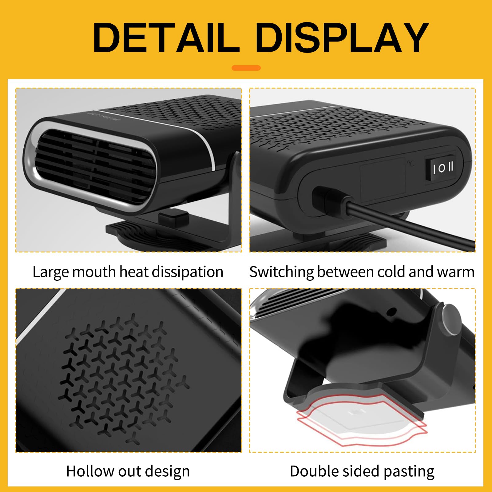 Riscaldatore portatile per auto da 12V con funzione di sbrinamento purificazione dell'aria adatto per sbrinare i riscaldatori del parabrezza dell'auto - 5