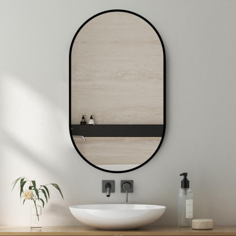 Specchio da bagno 50x80cm in vetro anti-esplosione con design circolare, installazione orizzontale o verticale - 3