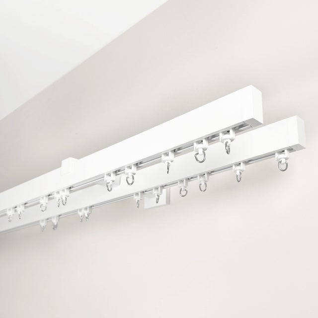 110 cm Calha Duplo para Cortinas, Branco, Fixação na Parede