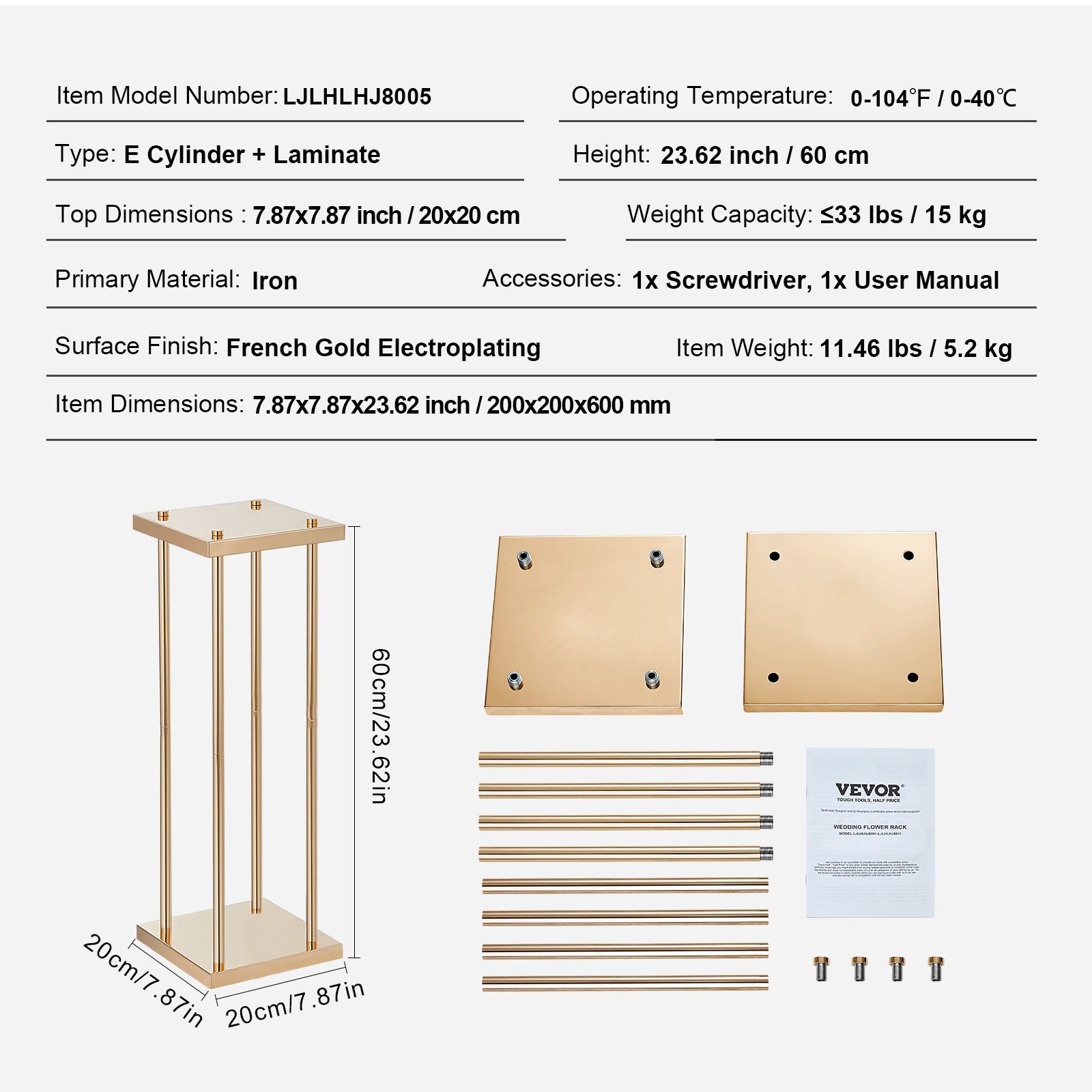 4PCS Support de Fleurs Mariage VEVOR 60 cm Porte-fleurs Métal Doré Centre de Table Mariage Vase Géométrique Stratifié Présentoir Floral pour Réception - 7