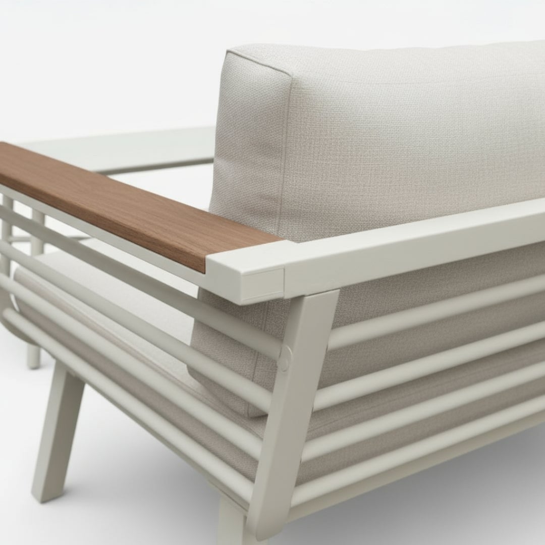 Conjunto de jardín TORONTO 4 piezas aluminio blanco y madera sintética con sofá, sillones y mesa - 3