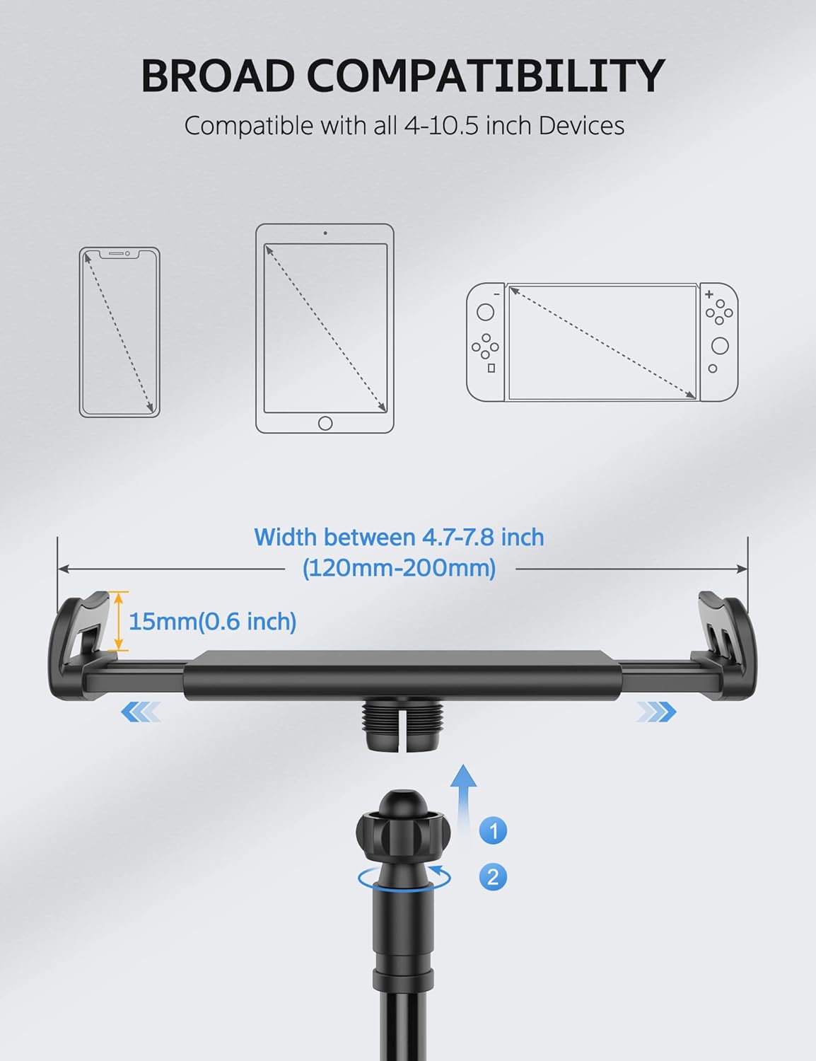 Nediea Supporto Da Scrivania Per Tablet – Braccio Regolabile In Alluminio Con Morsetto, Rotazione 360°, Per Dispositivi 4-12,9 Pollici - 2