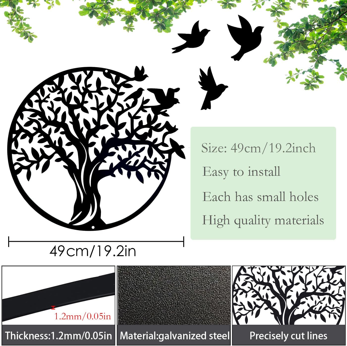 (49 cm)Tree Life Décoration murale en métal Arbre de vie à suspendre pour intérieur ou extérieur, jardin, maison, chambre à coucher, salon - 2