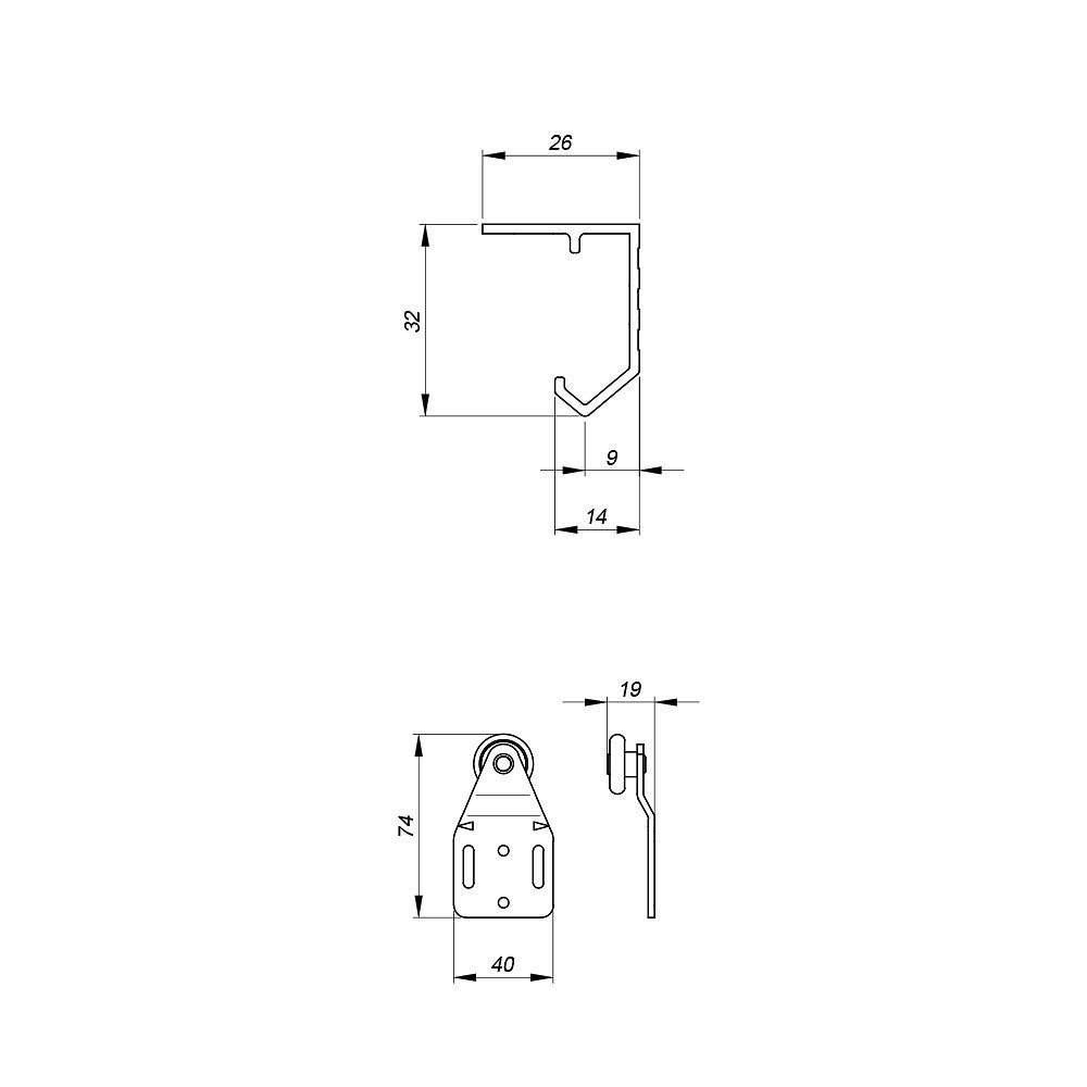 Système coulissant SLID'UP 120 pour 1 porte de placard - rail 1,8 m - 45 kg - 7