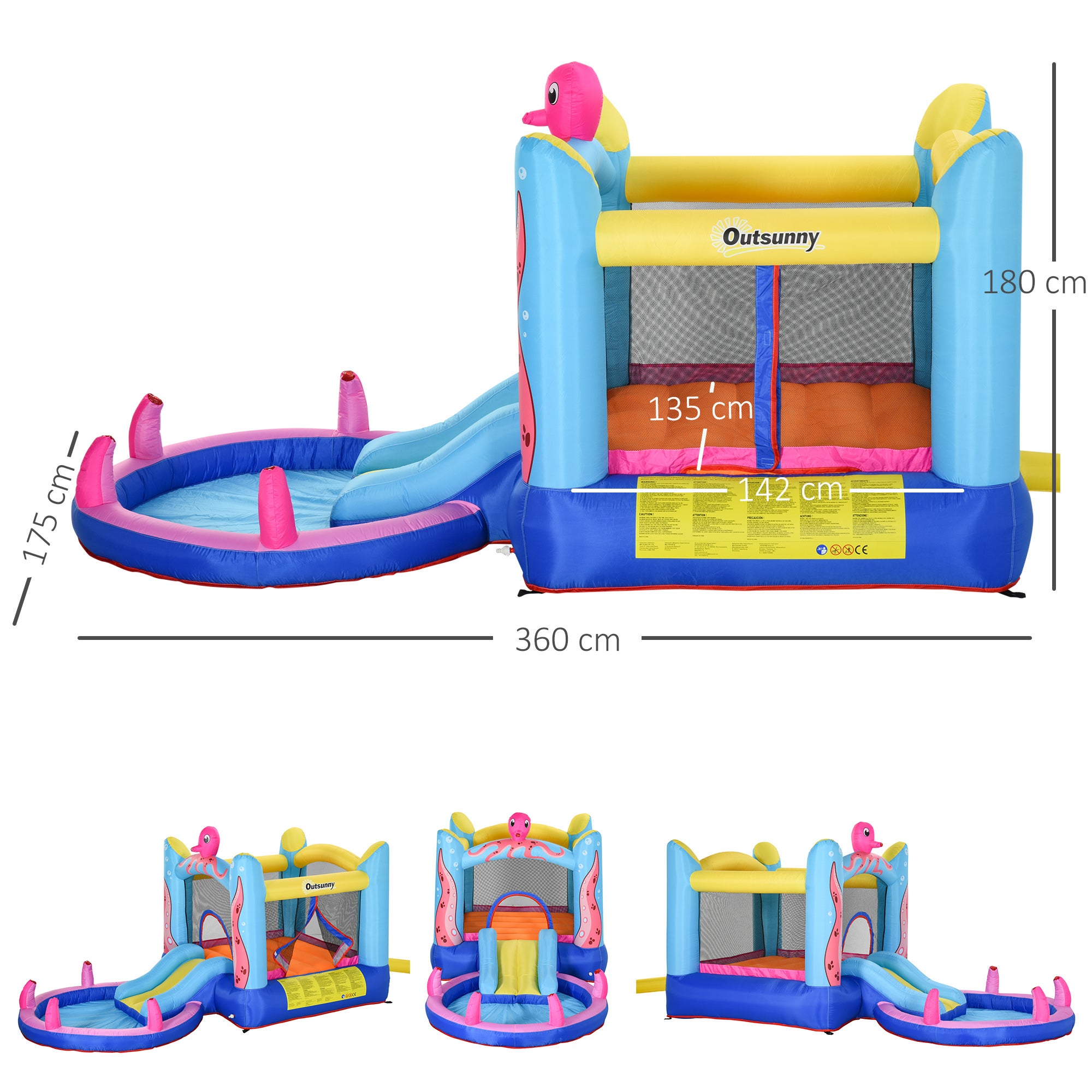 Castelo Insuflável Infantil Outsunny Multicolorido Tecido Oxford e Poliéster 360x175x180cm - 3